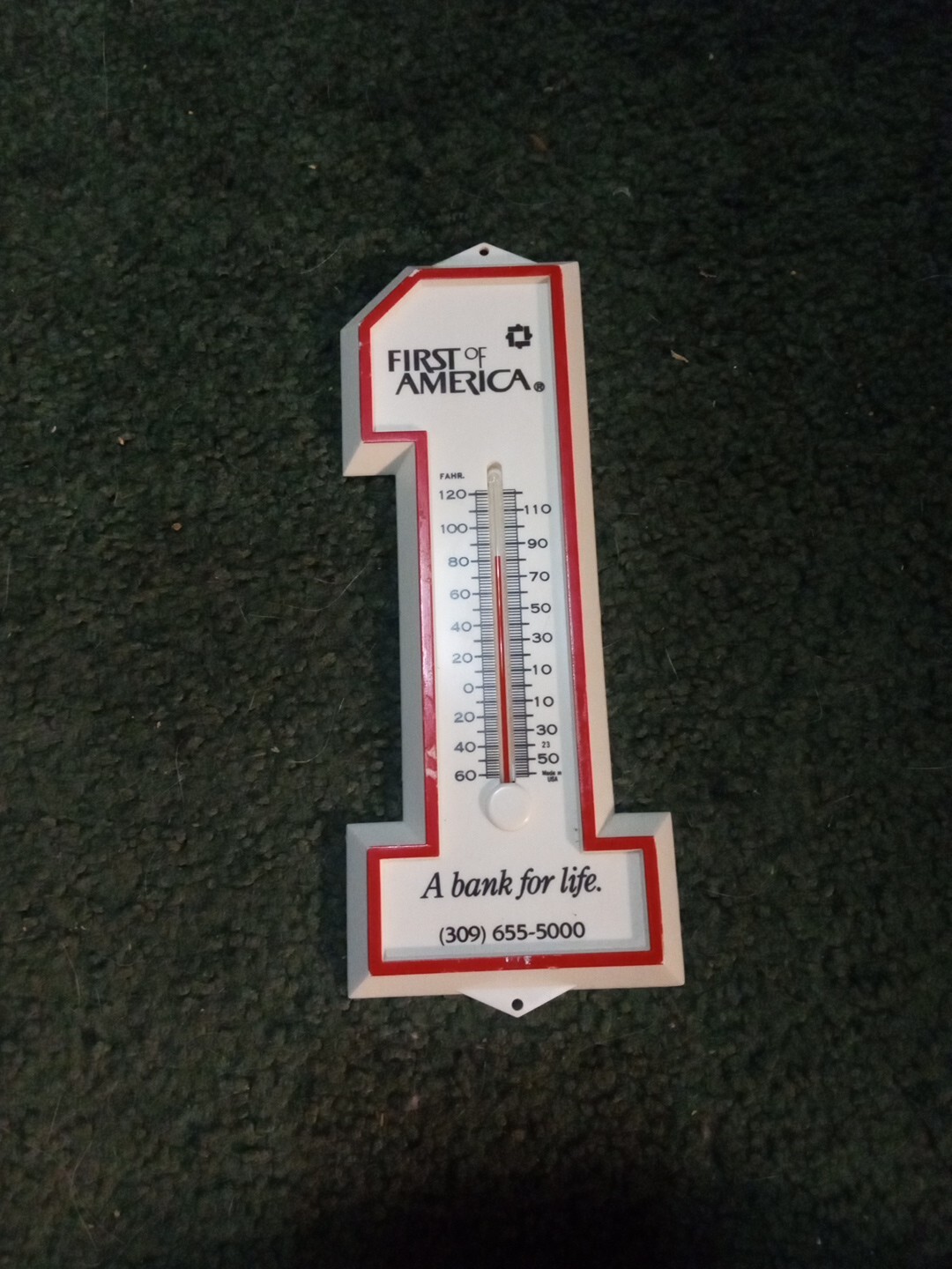 Vintage First Of America Bank Thermometer Wall Mount USA Decent Condition Rare