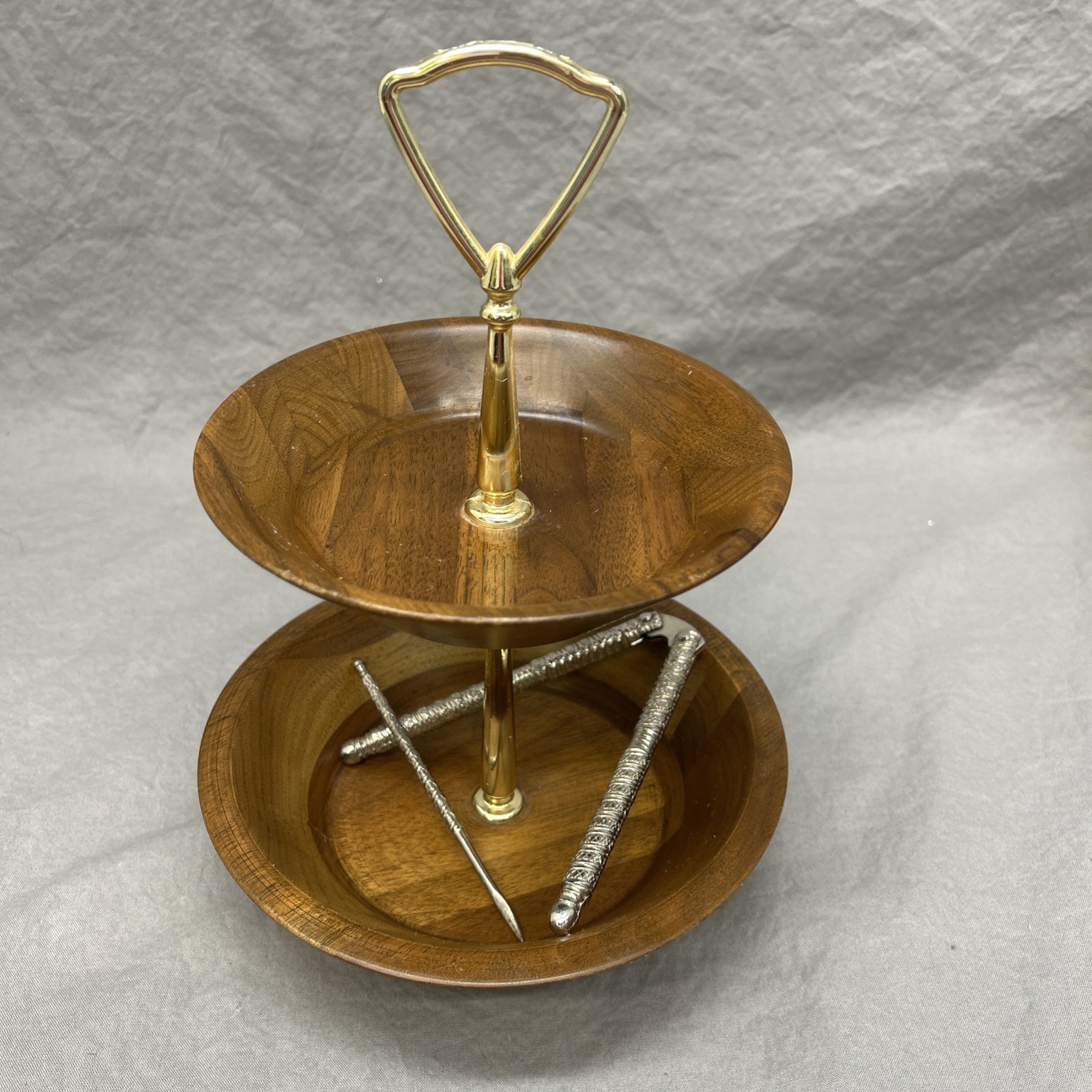 Vintage Mid century Walnut Wood Candy Nut Dish Solid Walnut 10\