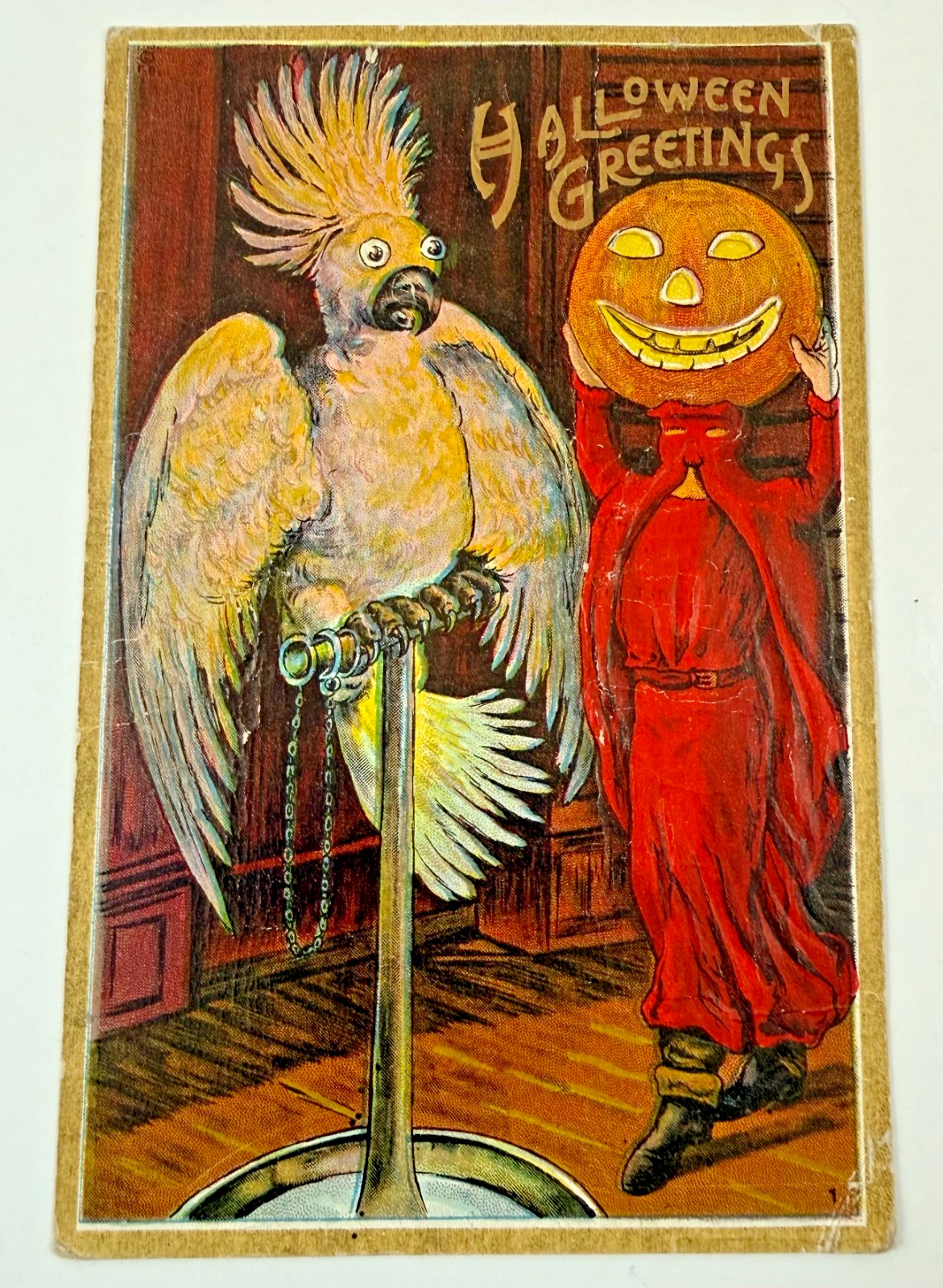 VINTAGE 1913 Halloween Postcard Bamberger Parrot Scary Jack O' Lantern Colorful VINTAGE 1913 Halloween Postcard Bamberger Parrot Scary Jack O' Lantern Colorful