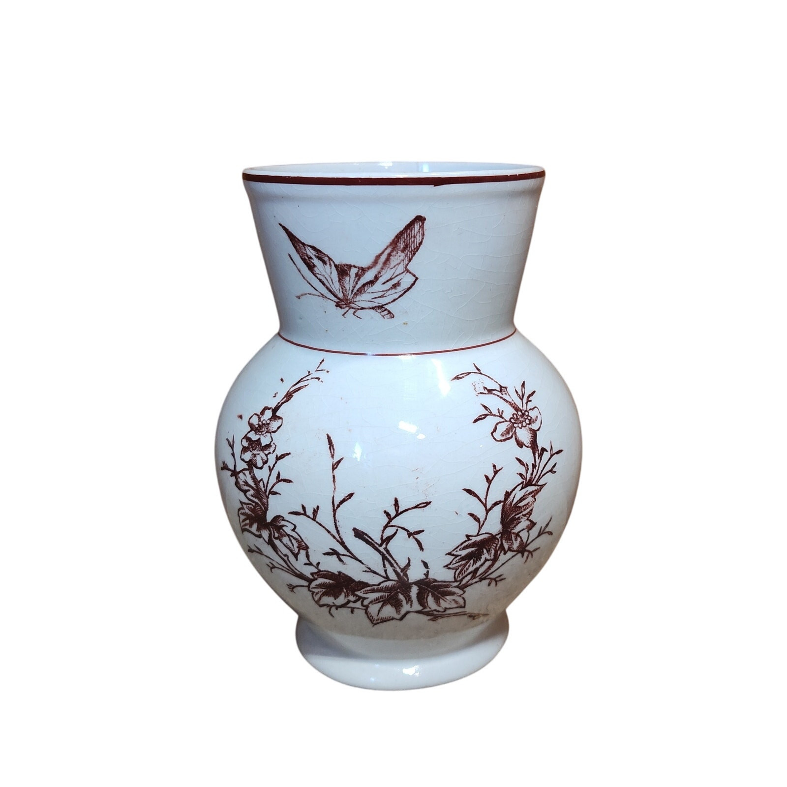 Knowles Taylor Ironstone Antique Jar Vase Butterfly Floral 5\ Knowles Taylor Ironstone Antique Jar Vase Butterfly Floral 5\