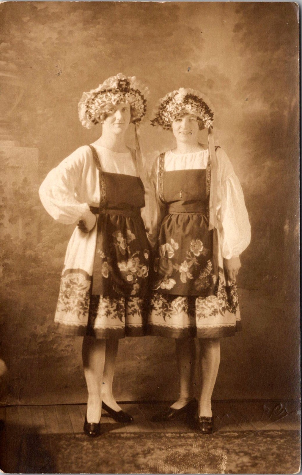 RPPC Two Women in Floral Folk Costumes Vintage Postcard 4P24-28 RPPC Two Women in Floral Folk Costumes Vintage Postcard 4P24-28