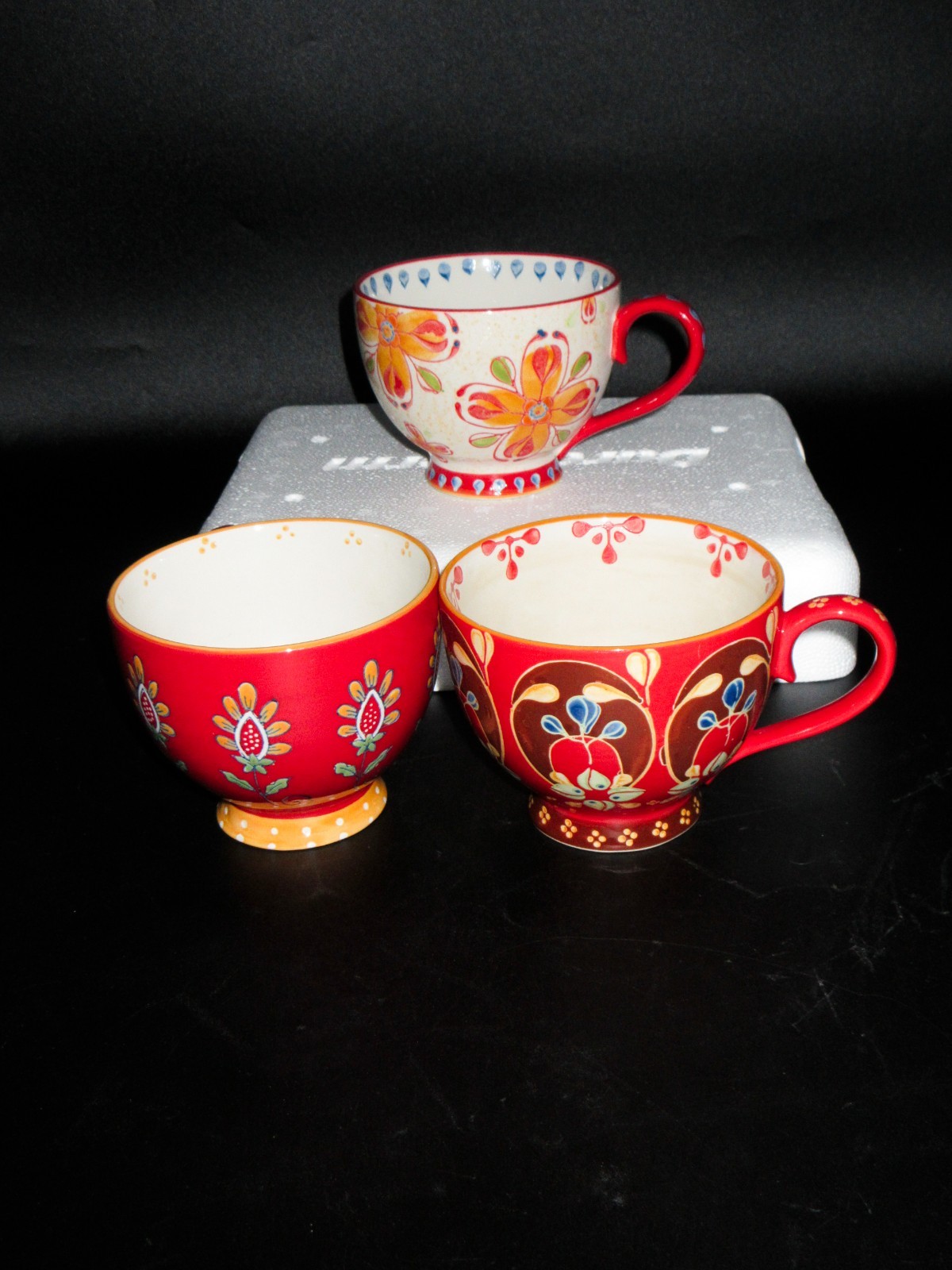 3 Coastline Imports Dutch Wax Footed Ceramic Mugs 3 Coastline Imports Dutch Wax Footed Ceramic Mugs