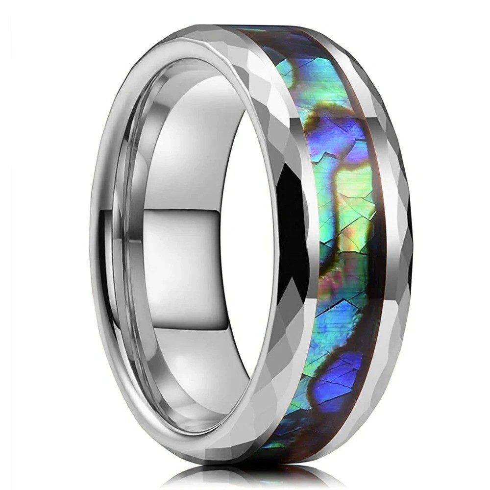 Gemstone Inlay Silver Tungsten Carbide Men Women Minimalist Ring Engagement Ring