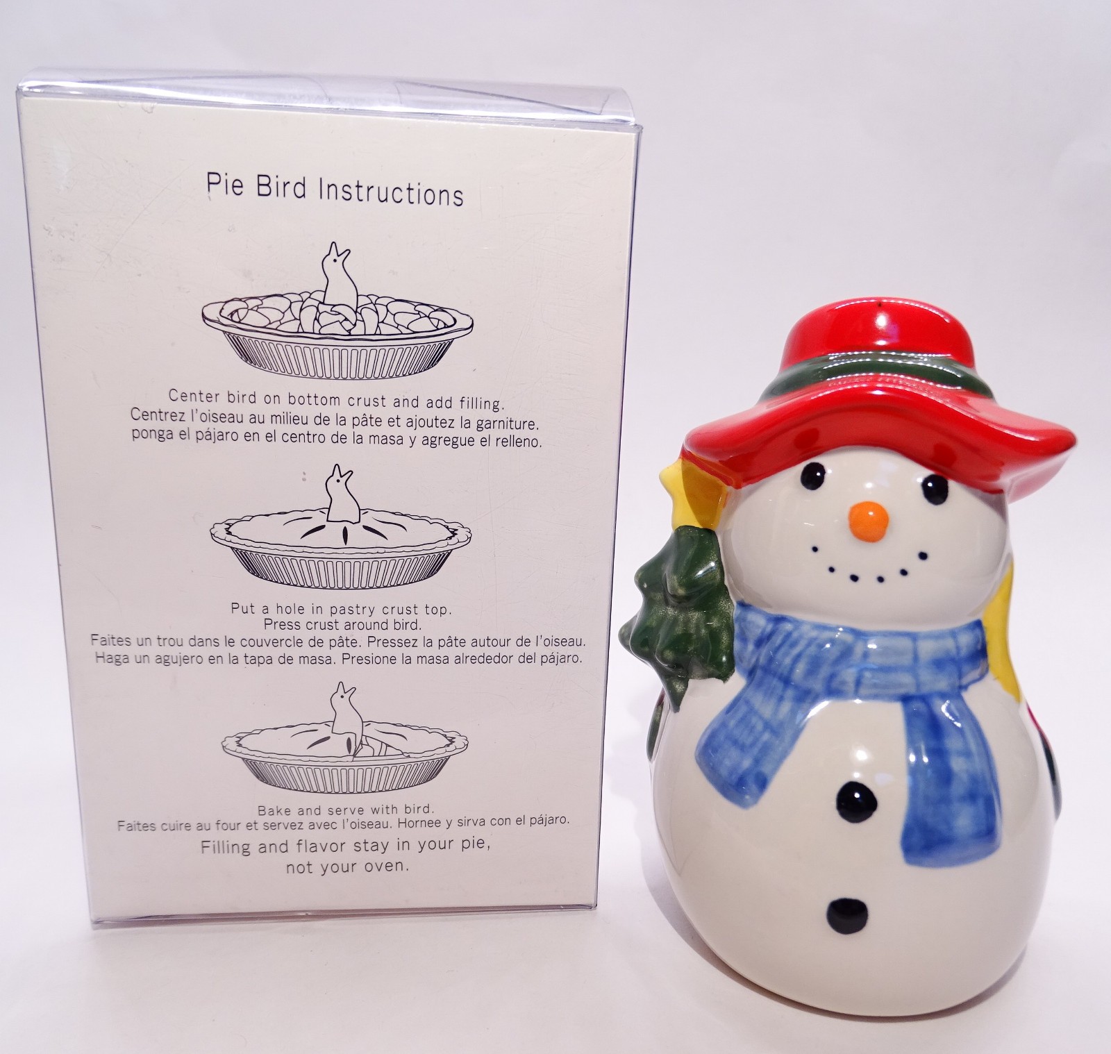 Rare Vintage Pfaltzgraff Pie Bird Vent * Winter \'Snow Village\' Snowman, box