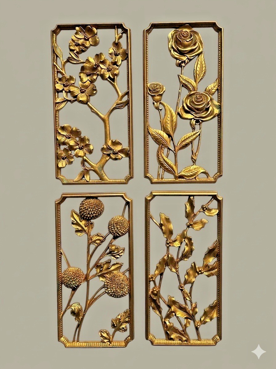 MCM Wall Plaque Syroco 4 Seasons Floral Complete Four Piece Set Vintage USA