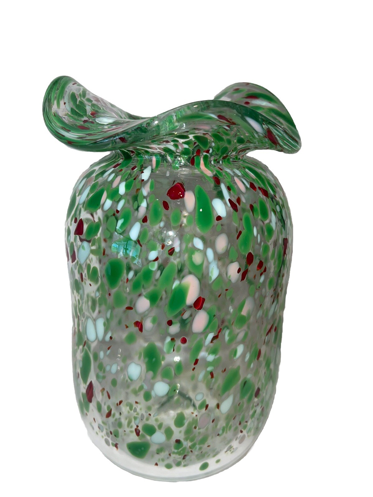 Vintage Artist Signed Speckled Confetti Hand Blown Ruffled Art Glass Vase Vintage Artist Signed Speckled Confetti Hand Blown Ruffled Art Glass Vase