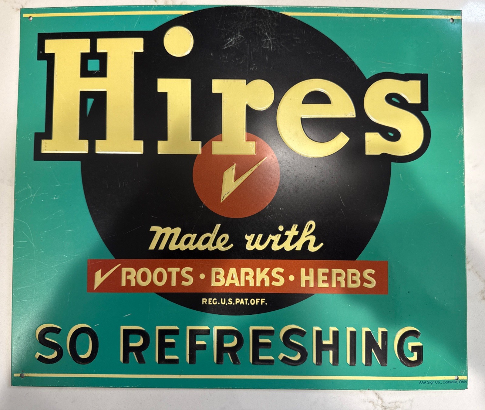 Vintage 1950s, HIRES ROOT BEER ,SO REFRESHING, Original Tin tacker. 12x14