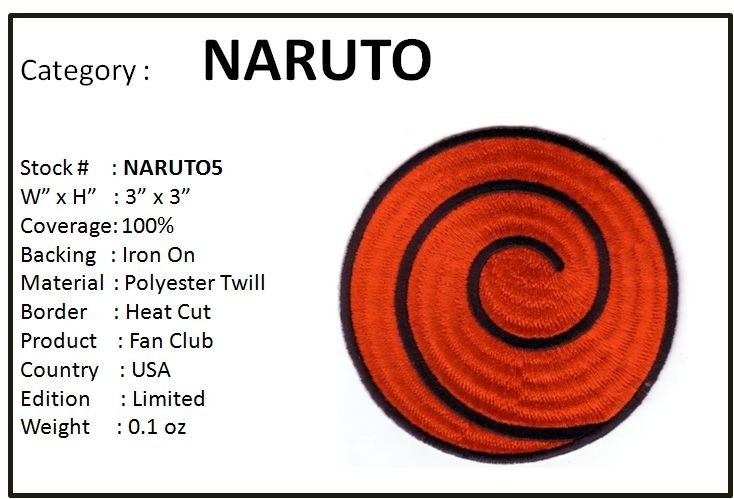 NARUTO RED SPIRAL 3 INCH PATCH - NARUTO5 NARUTO RED SPIRAL 3 INCH PATCH - NARUTO5