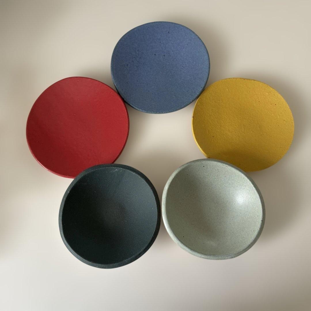 Shigaraki Ware Set of 5 Small Plates and Bowls Unused Handmade Pottery used