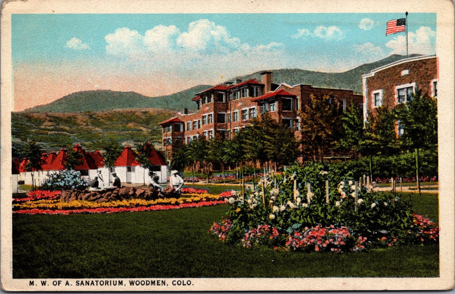 1929 Woodmen, CO Postcard M.W. of A. Sanatorium, Mountains & Flowers 1929 Woodmen, CO Postcard M.W. of A. Sanatorium, Mountains & Flowers