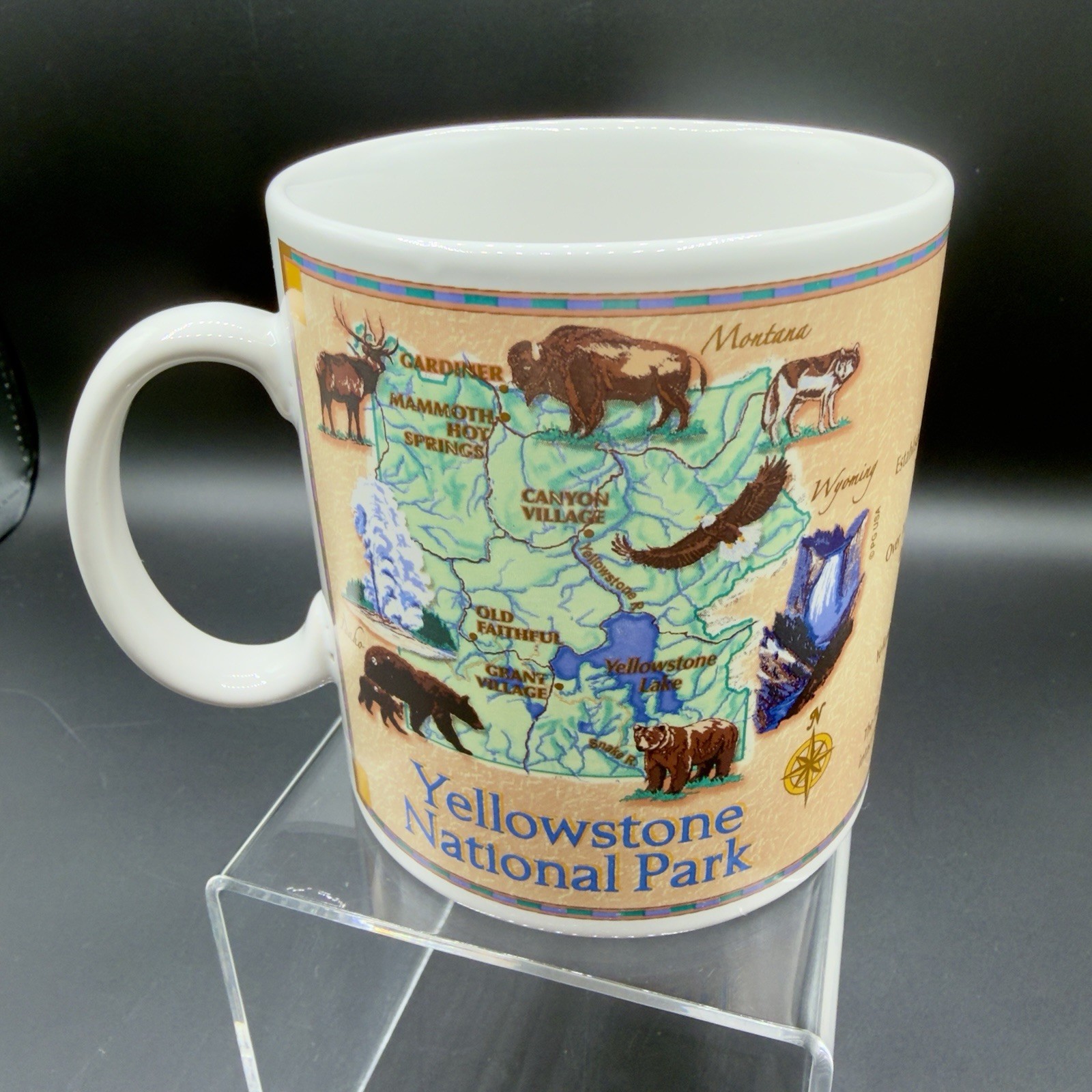 Yellowstone National Park Coffee Mug Polar Graphics USA Souvenir Bear Map Cup #K Yellowstone National Park Coffee Mug Polar Graphics USA Souvenir Bear Map Cup #K