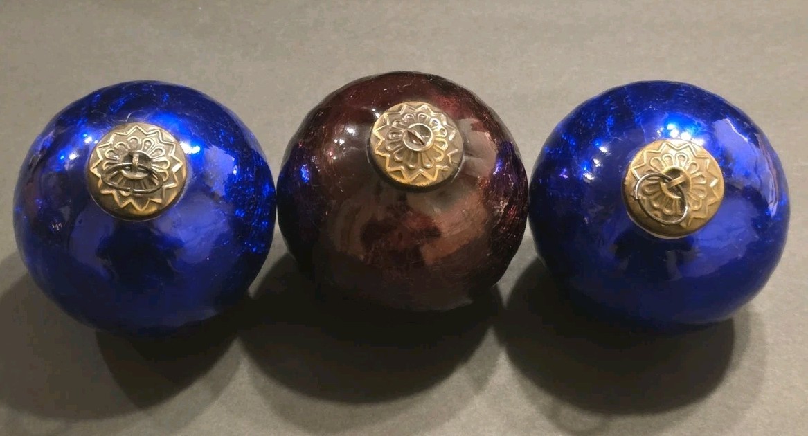 Antique German Kugel Style Christmas Ornament Lot Of 3 Crackle Glass 4” Antique German Kugel Style Christmas Ornament Lot Of 3 Crackle Glass 4”
