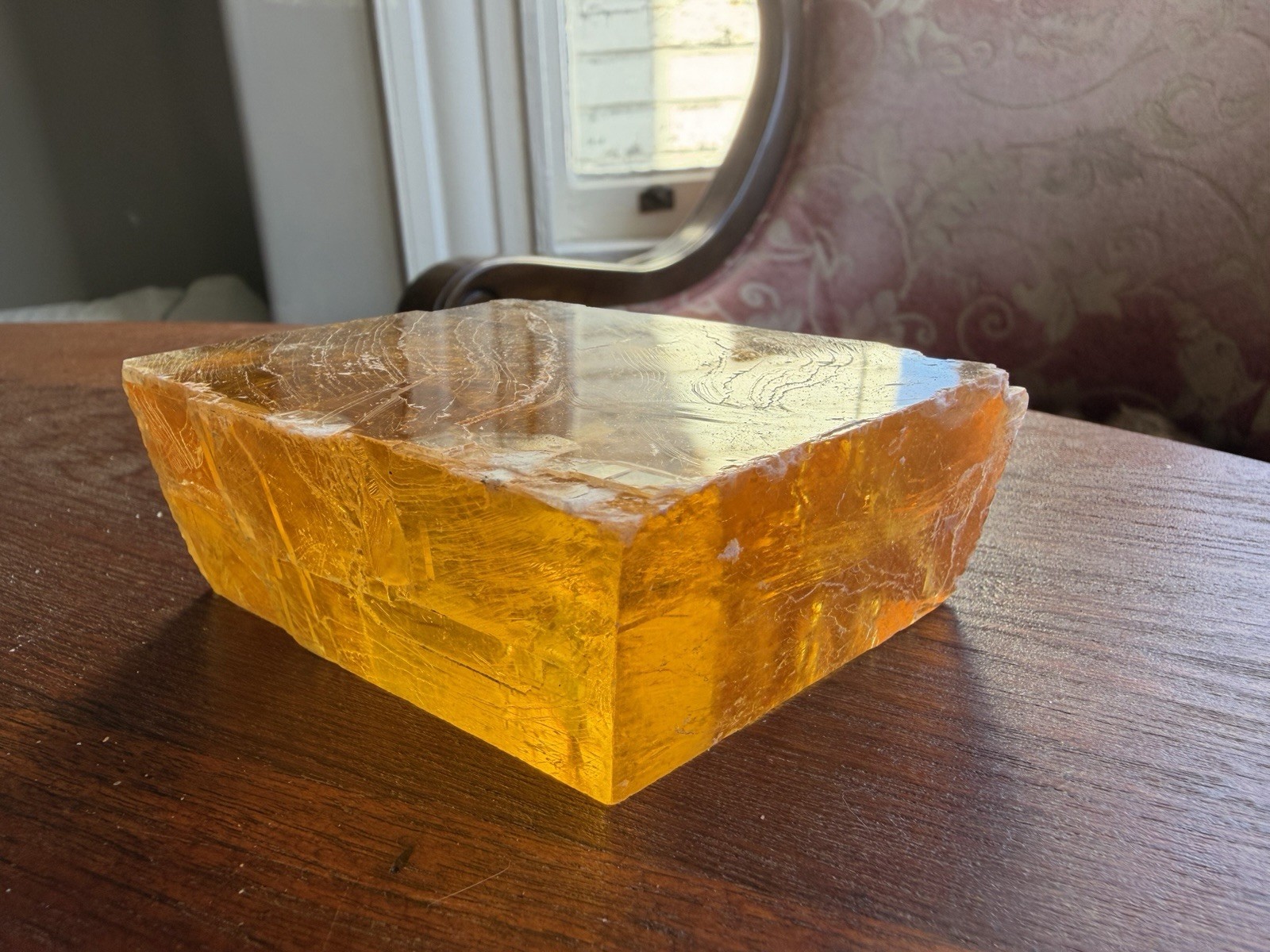 Large Natural Honey Yellow Optical Calcite Cleavage Specimen 558g3.5,2.5,1.75 in Large Natural Honey Yellow Optical Calcite Cleavage Specimen 558g3.5,2.5,1.75 in