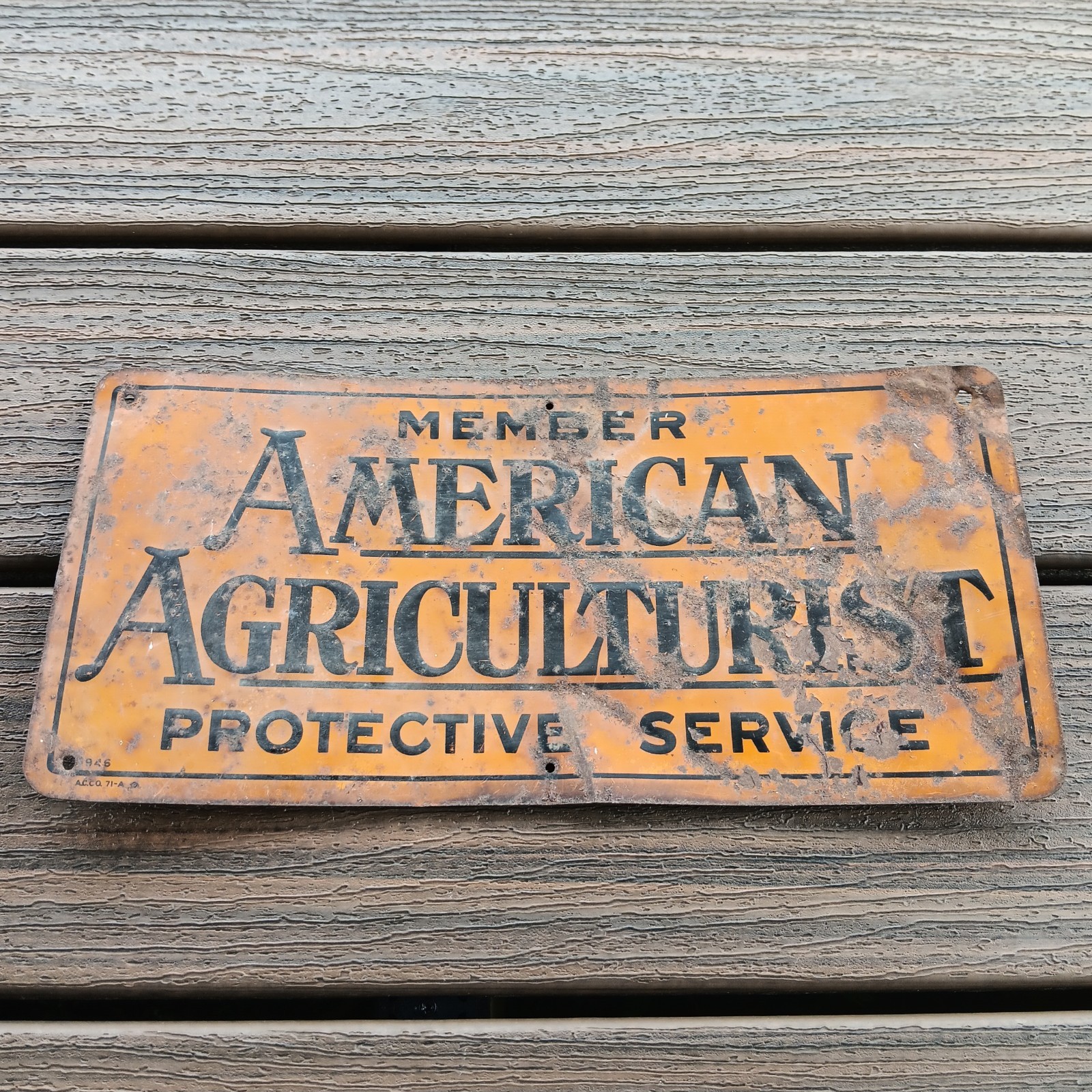 Vintage 1946 American Agriculturist Member Protective Service Sign 