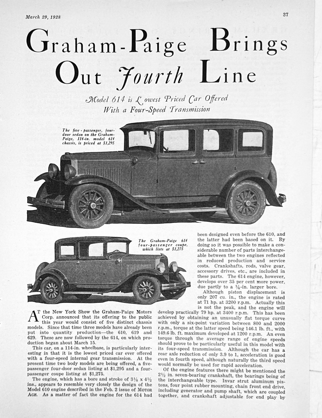 1928 Report Graham - Paige Model 614 Four Speed Sedan & Coupe Pics Specs Info 1928 Report Graham - Paige Model 614 Four Speed Sedan & Coupe Pics Specs Info