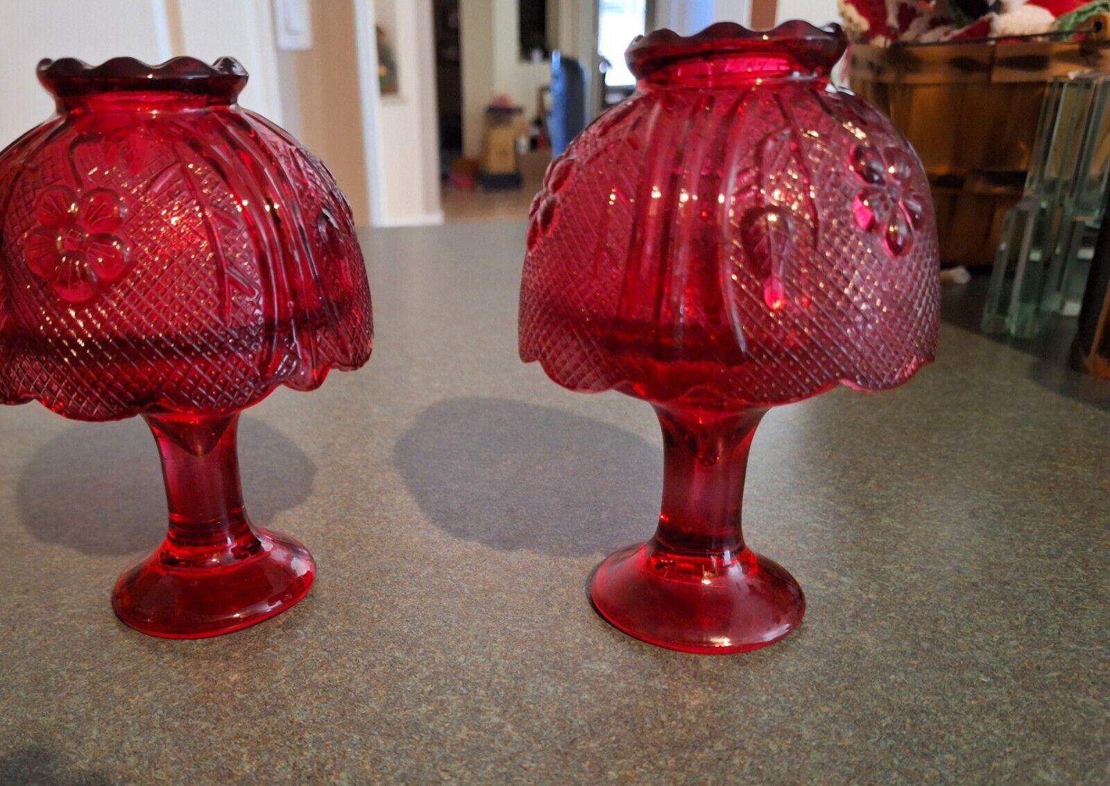 Vintage Indiana Depression Glass Mini Fairy Tealight  Lamps * Set of 2 * Red