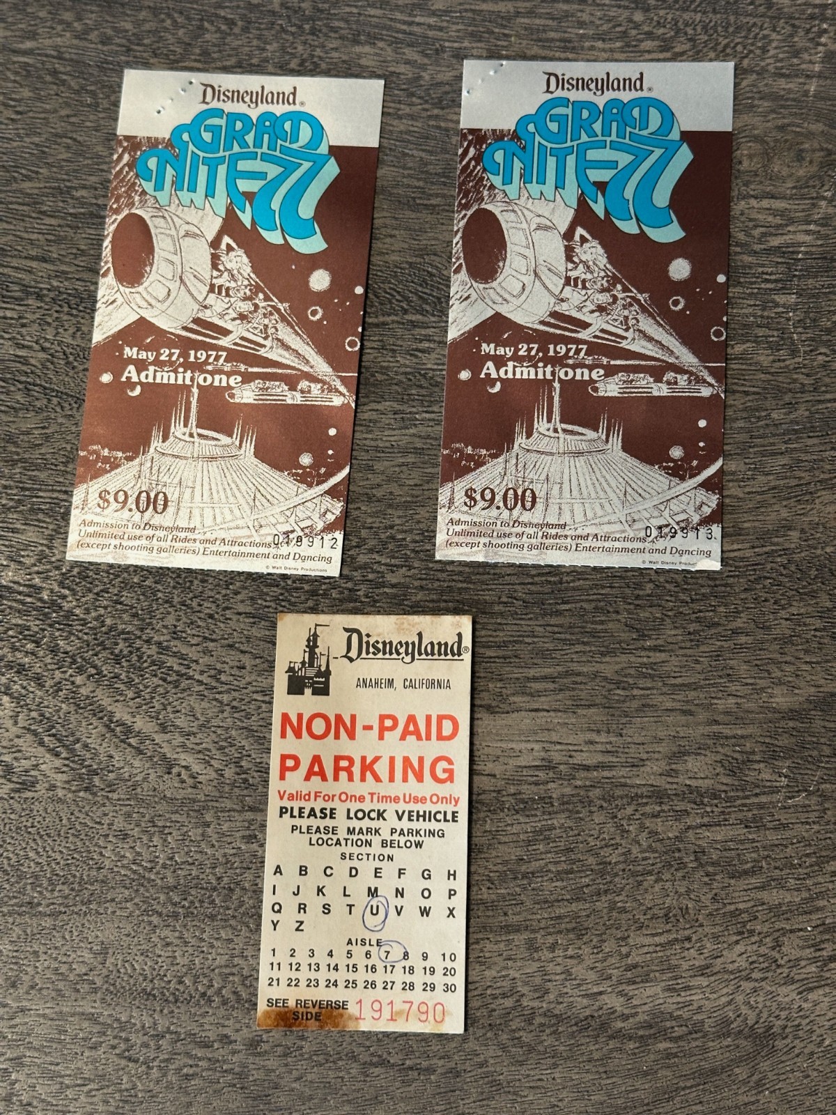 1977 Disneyland Grad Nite Admission Tickets Pair May 27 With Parking Pass 1977 Disneyland Grad Nite Admission Tickets Pair May 27 With Parking Pass