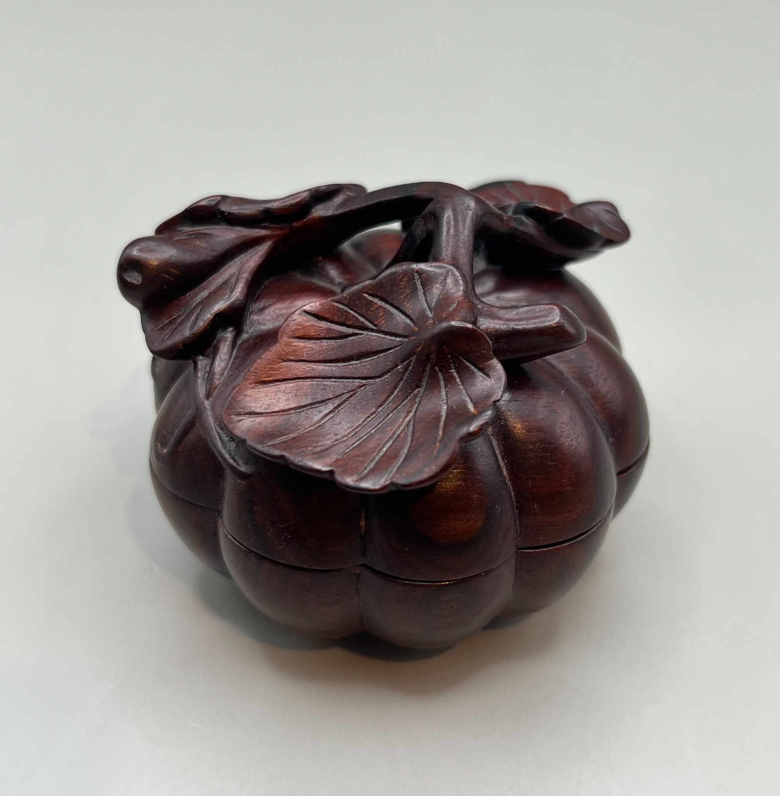 Vintage Chinese Hand-Carved Rosewood Squash Pumpkin Box Possibly Huanghuali RARE