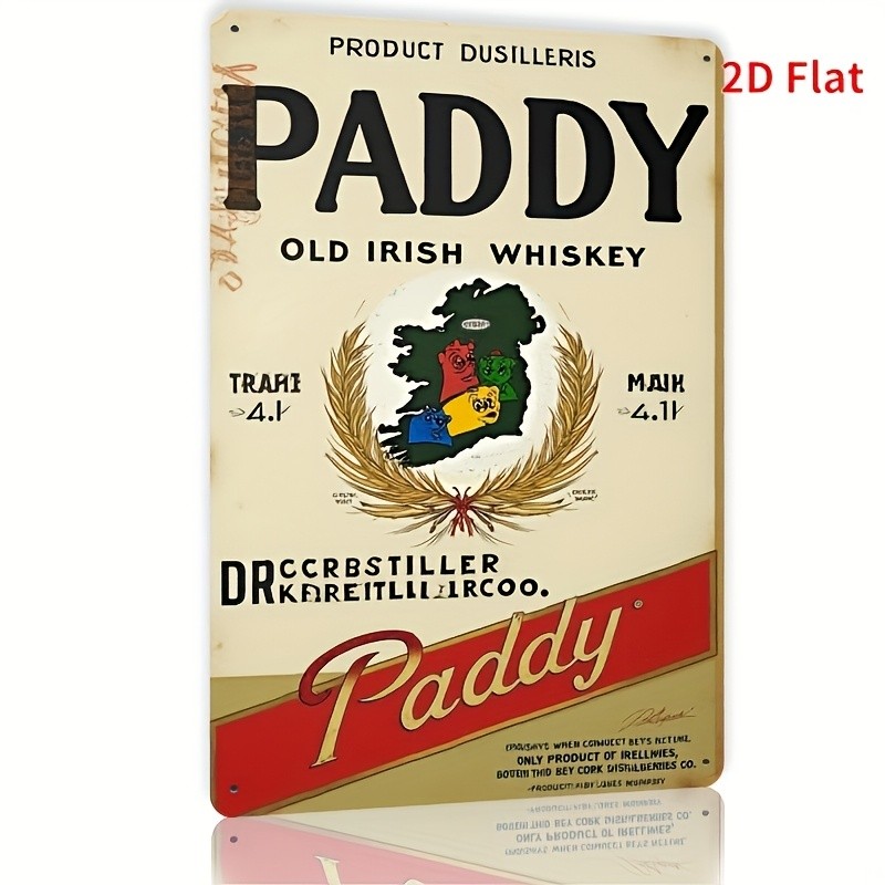 Vintage Paddy Old Irish Whiskey Tin Metal Signs Home Décor Wall Art 8x12 