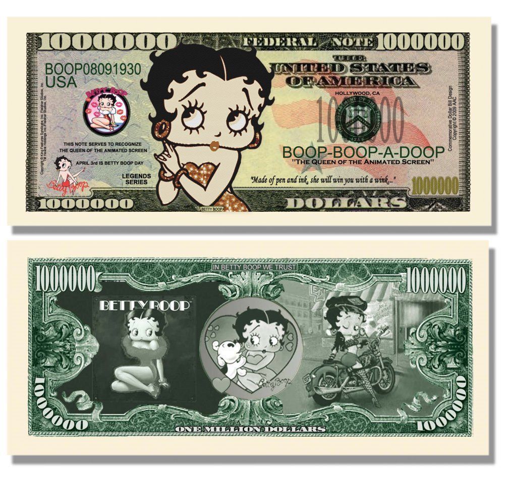 (Comes With Currency Sleeve.) Betty Boop 'ONE MILLION DOLLAR KEEPSAKE BILL'   ❤