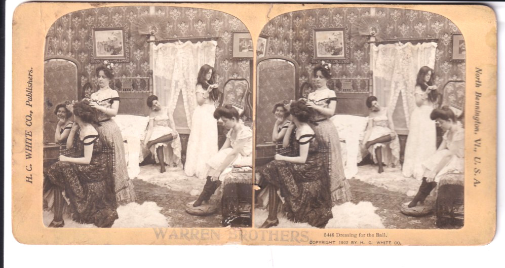 Warren Brothers stereoview 5446 dressing for the ball humorus Warren Brothers stereoview 5446 dressing for the ball humorus