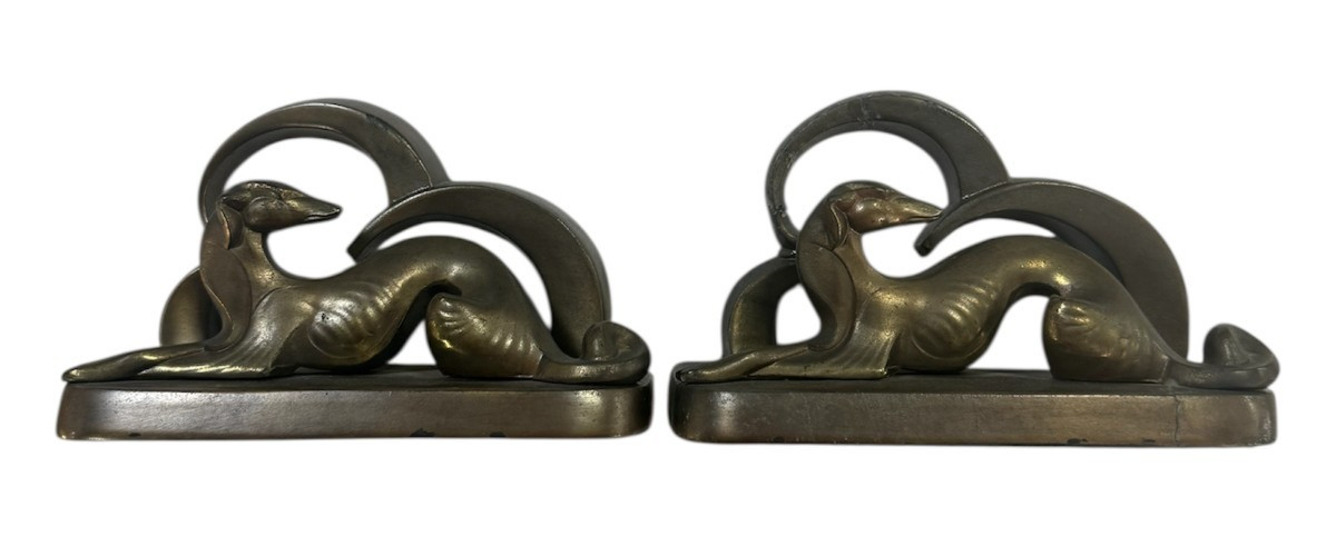 FRANKART ART DECO BORZOI BOOKENDS SIGNED FRANKART ART DECO BORZOI BOOKENDS SIGNED