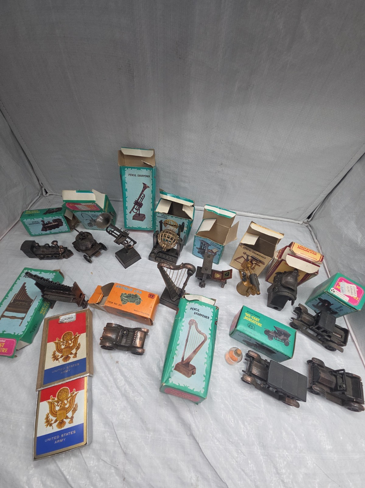 Vintage Die-Cast Miniature Pencil Sharpeners Lot Metal Car Organ Harp Globe...