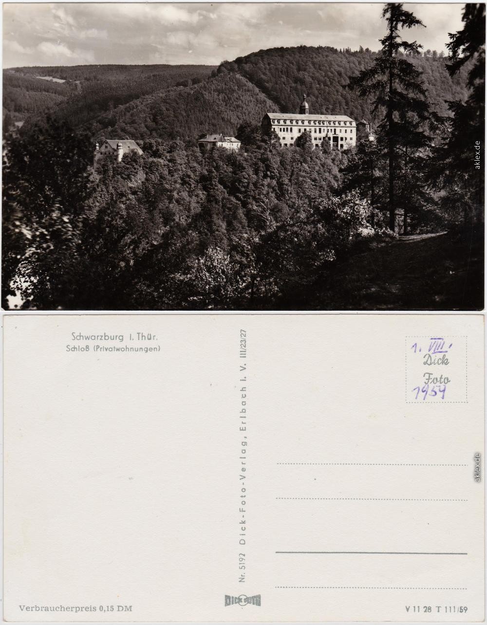 Schwarzburg Castle (Private Apartments) Photo Postcard 1959