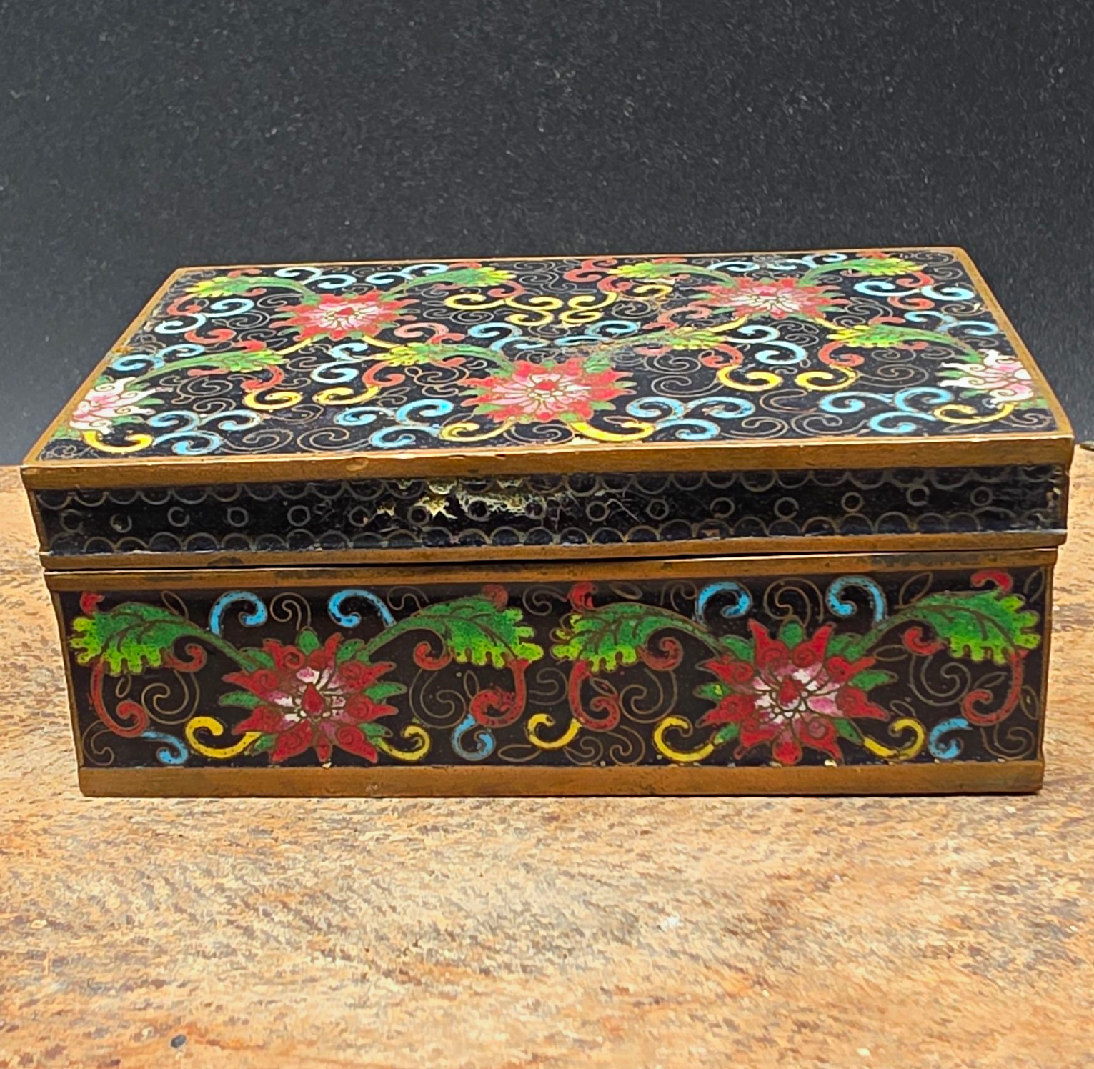 Chinese Cloisonne Enamel Floral Pattern Rectangular Decorative Trinket Box