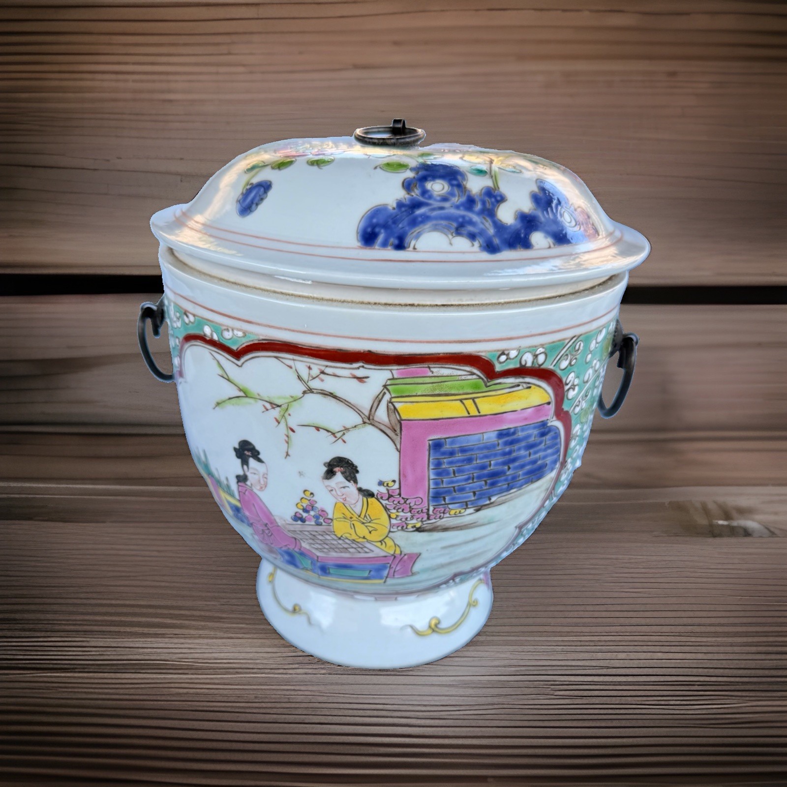 Rare- Stameped / Imported Chinese Rose Famille Painted Porcelain Covered Jar Rare- Stameped / Imported Chinese Rose Famille Painted Porcelain Covered Jar