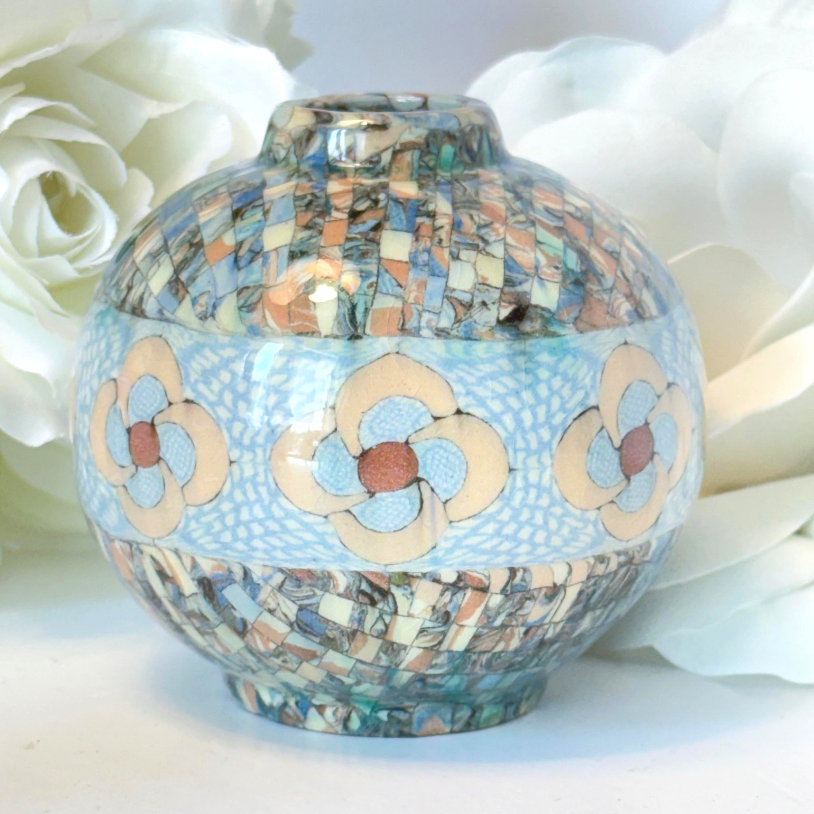 Vintage Jean Gerbino Mosaic Ceramic Vase Vallauris France Circa 1940s Signed Vintage Jean Gerbino Mosaic Ceramic Vase Vallauris France Circa 1940s Signed