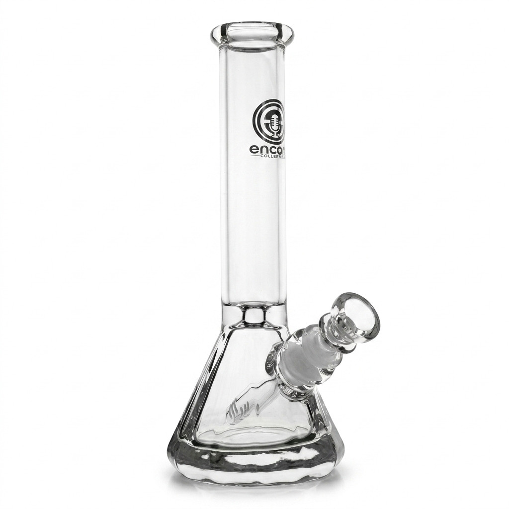 10 INCH Water Pipe Clear Glass 38mm Straight Neck Diamond Beaker Hookah USA