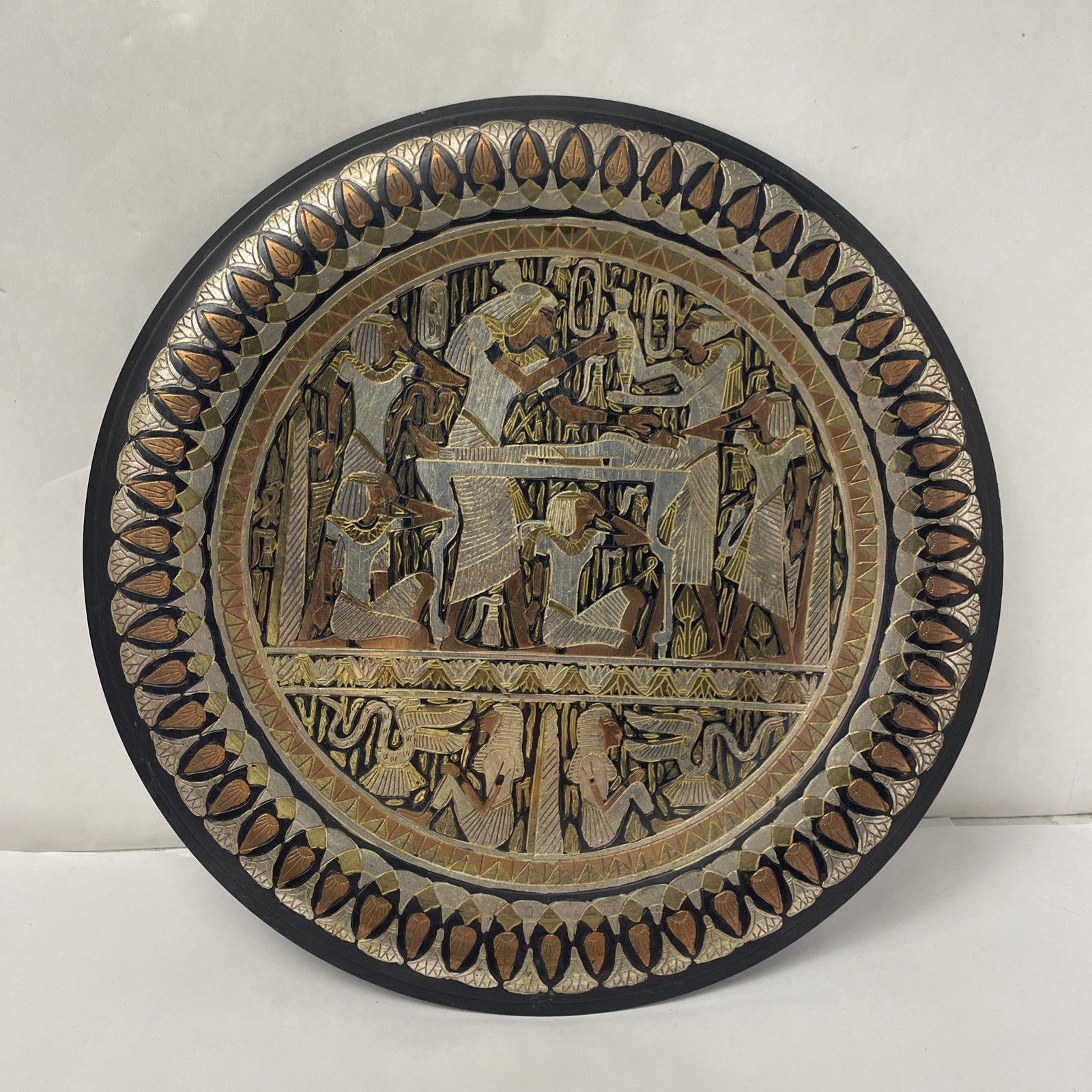 Unique Vintage Egyptian Etched Copper, Plate/ Wall Hanging Plaque Unique Vintage Egyptian Etched Copper, Plate/ Wall Hanging Plaque