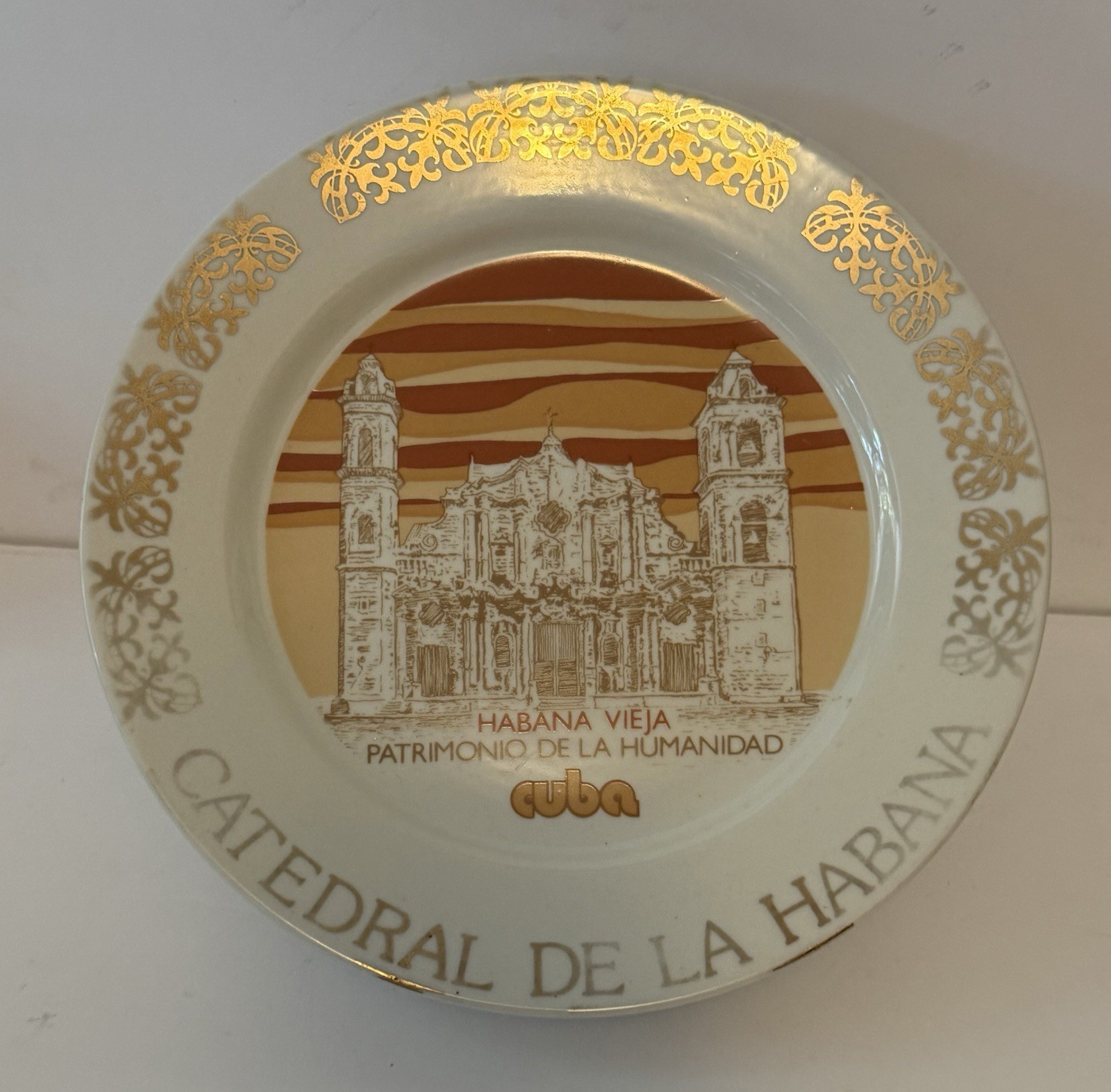 Vintage Cuba Souvenir Plate Catedral de La Habana Havana Cathedral Gold