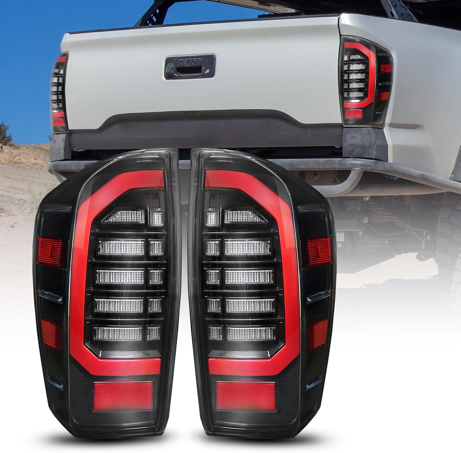 2026 Upgraded Toyota Tacoma LED Tail Light Assembly with Transparent Housing Len