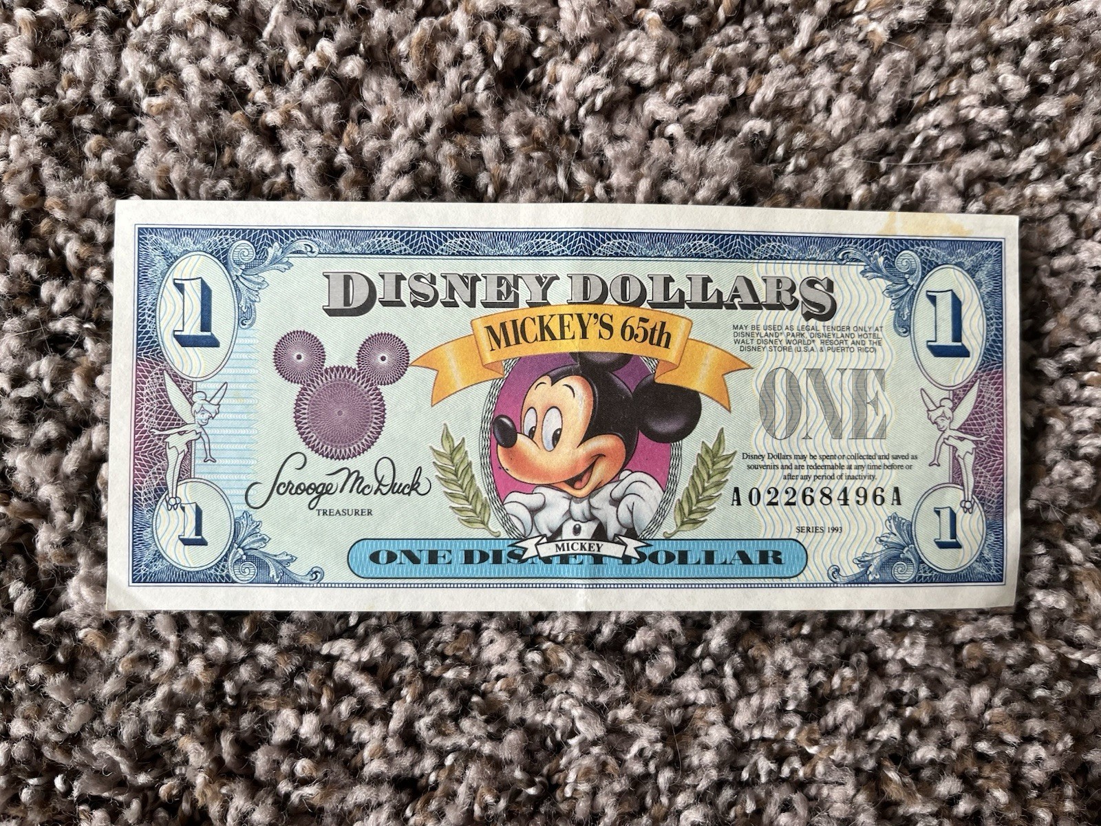 1993 Disney Dollar Mickey's 65th Anniversary $1