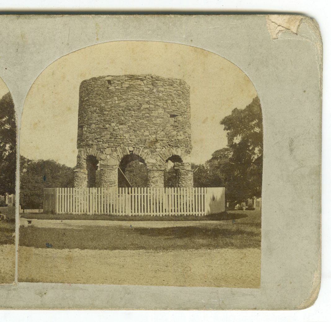 c1860 Stereoview Old Stone Mill, Newport, Rhode Island by J.A. Williams