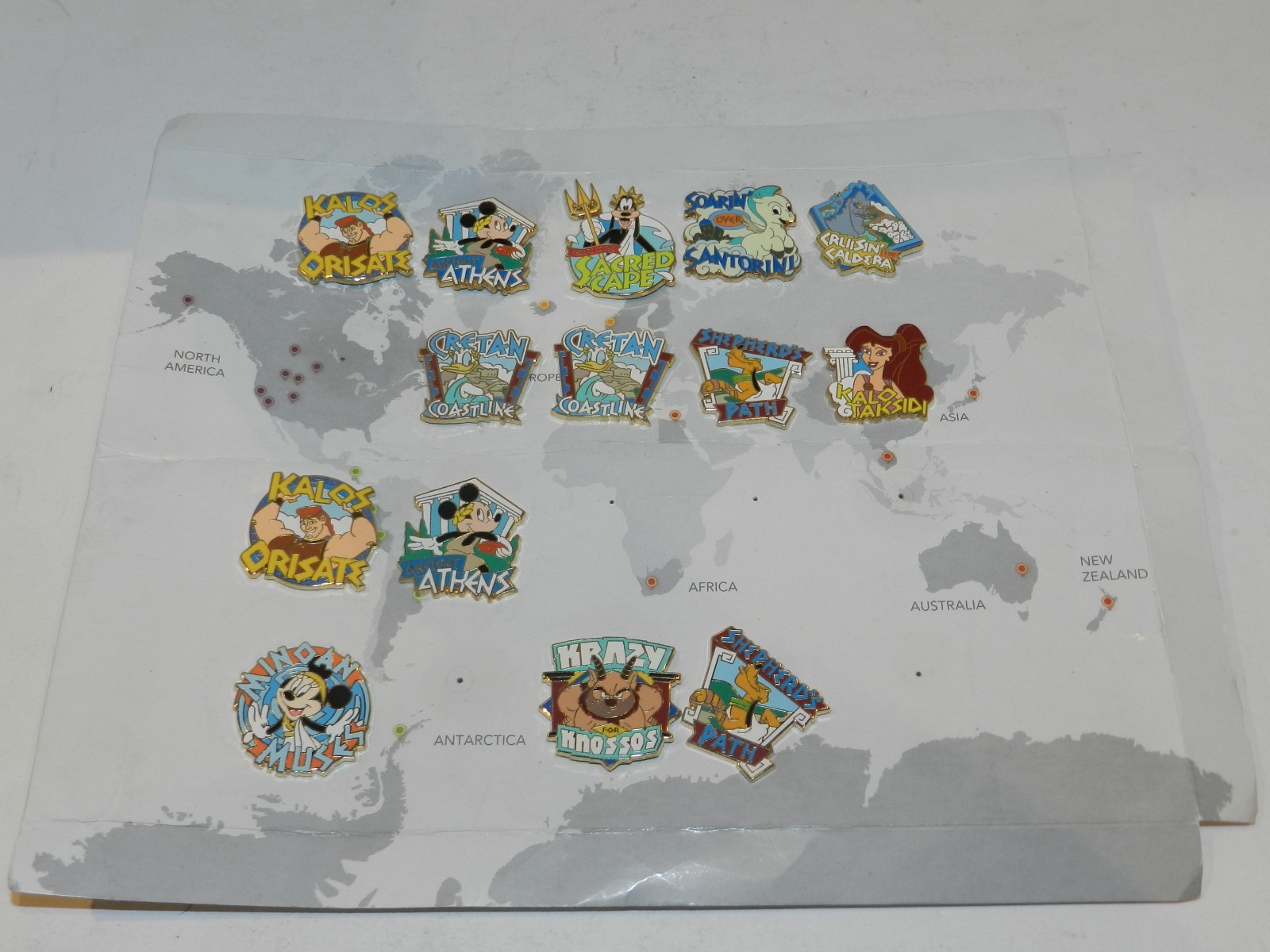 Complete 10-Pin Set Adventures by Disney GREECE + 4 Doubles on Sheet NEW