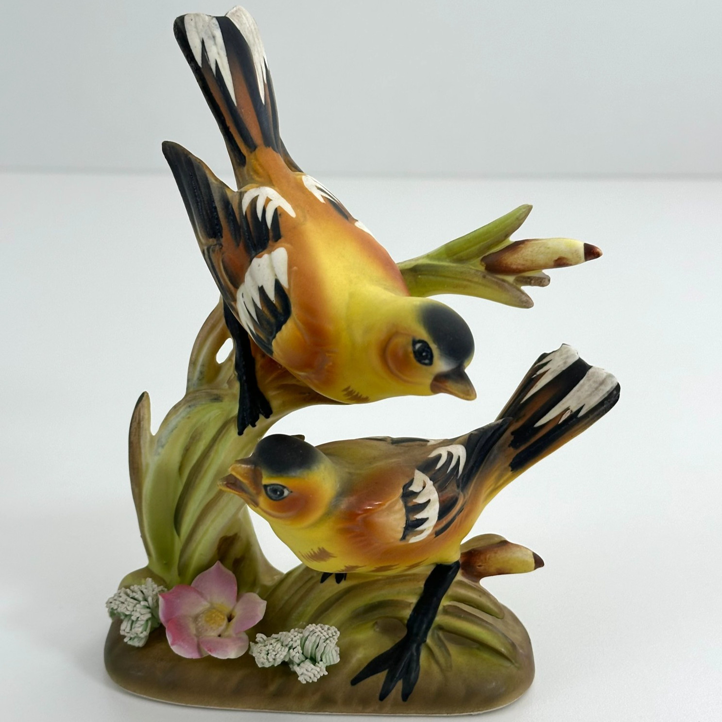 Lefton Goldfinch Figurine on Foliage Hand Painted Japan 6\