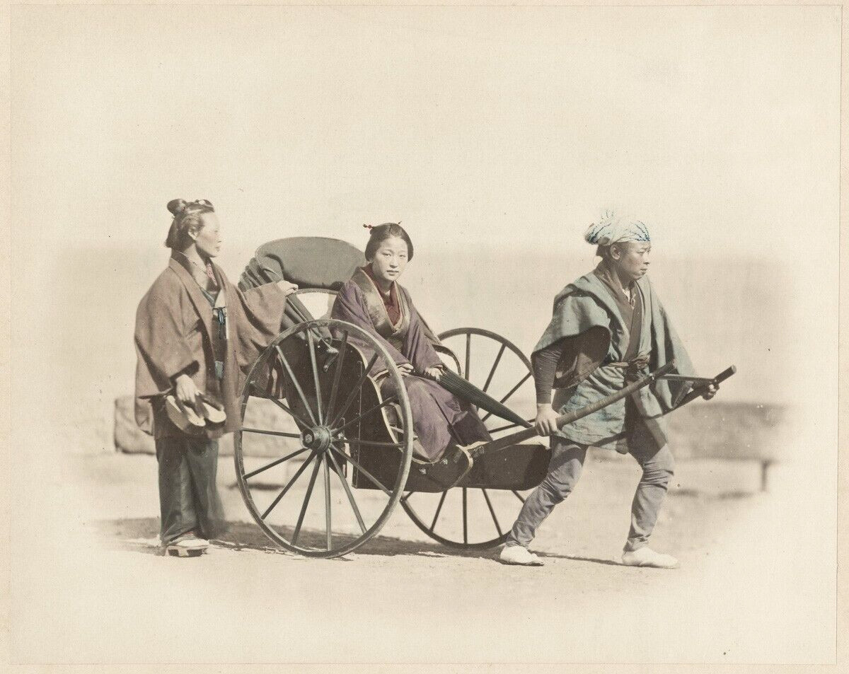 c.1860\'s PHOTO - JAPAN BEATO WOMAN IN RICKSHAW JINRIKISHA