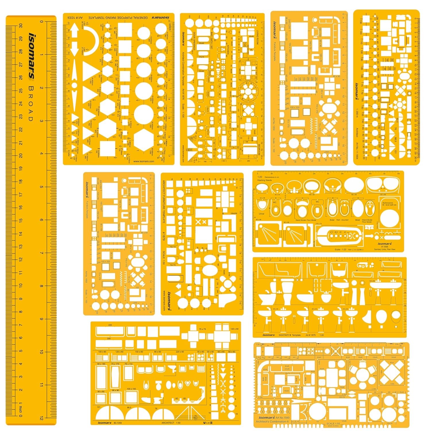 Architectural Furniture Template Set of 11 Drafting Stencils Interior Design Kit