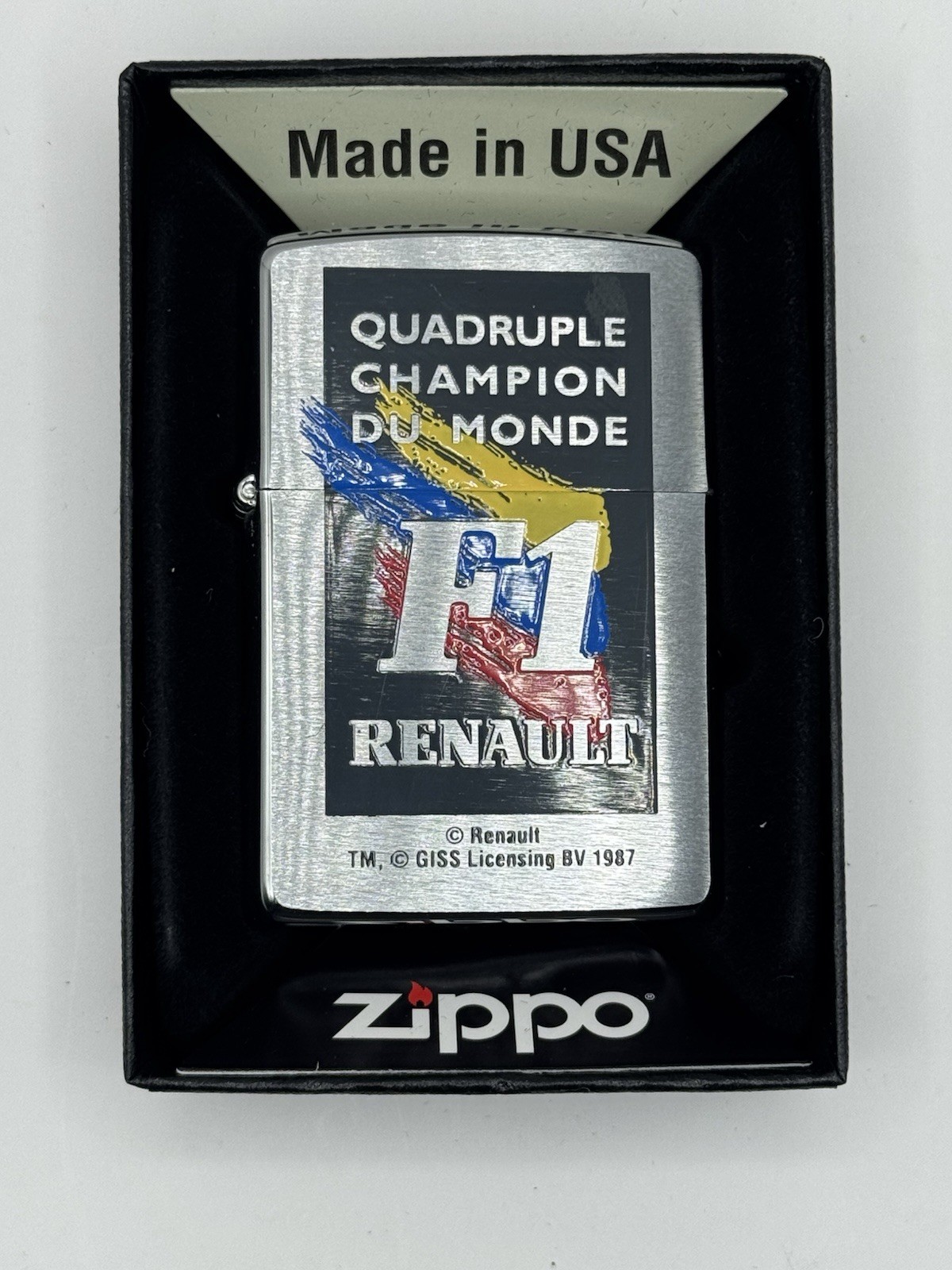 Vintage 1996 Zippo Lighter Renault F1 Quadruple World Champion Racing Motorsport Vintage 1996 Zippo Lighter Renault F1 Quadruple World Champion Racing Motorsport