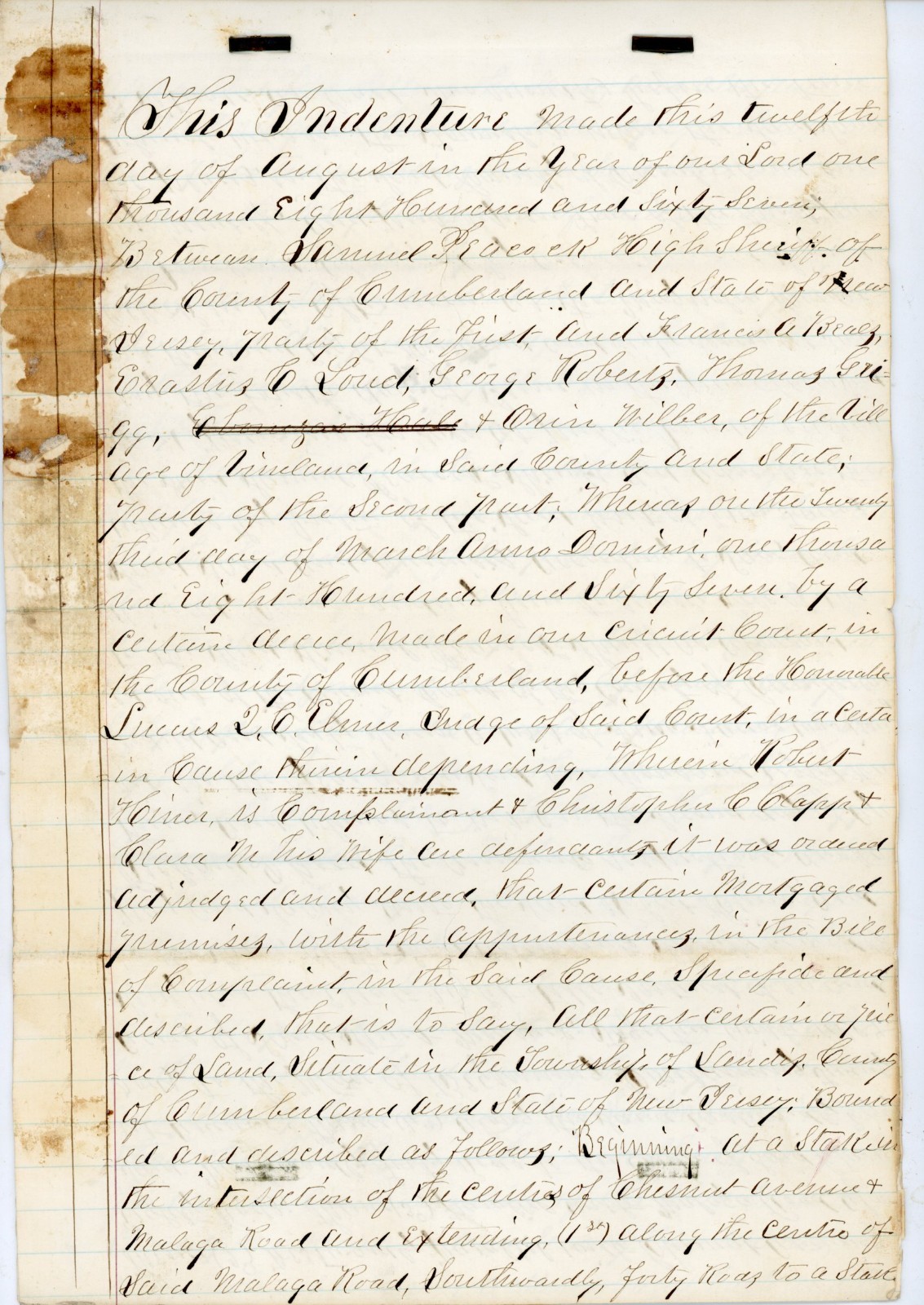 1867 Handwritten Deed Sheriff Samuel Peacock Cumberland County NJ Beals Roberts 1867 Handwritten Deed Sheriff Samuel Peacock Cumberland County NJ Beals Roberts