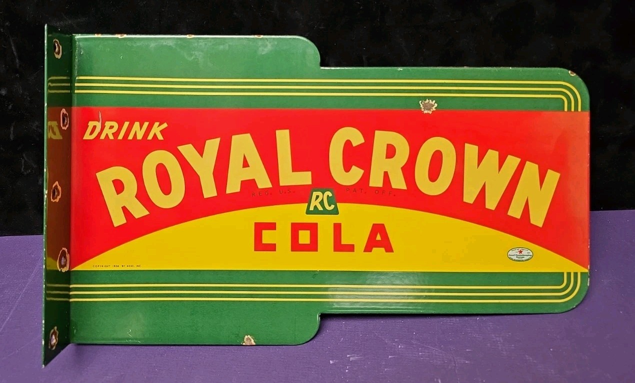 Vintage Porcelain Sign Drink Royal Crown Cola RC Double-sided Bracket Soda Gas Vintage Porcelain Sign Drink Royal Crown Cola RC Double-sided Bracket Soda Gas