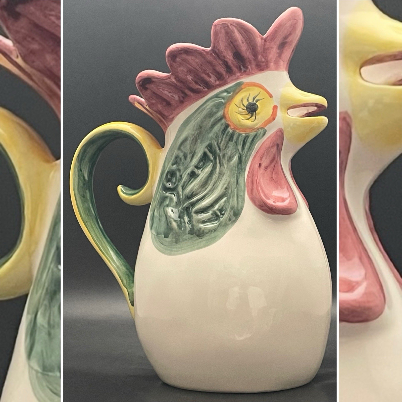 J.F. Ceramics Hand Painted 592 Rooster/Chicken Pitcher c1970s Portugal 12