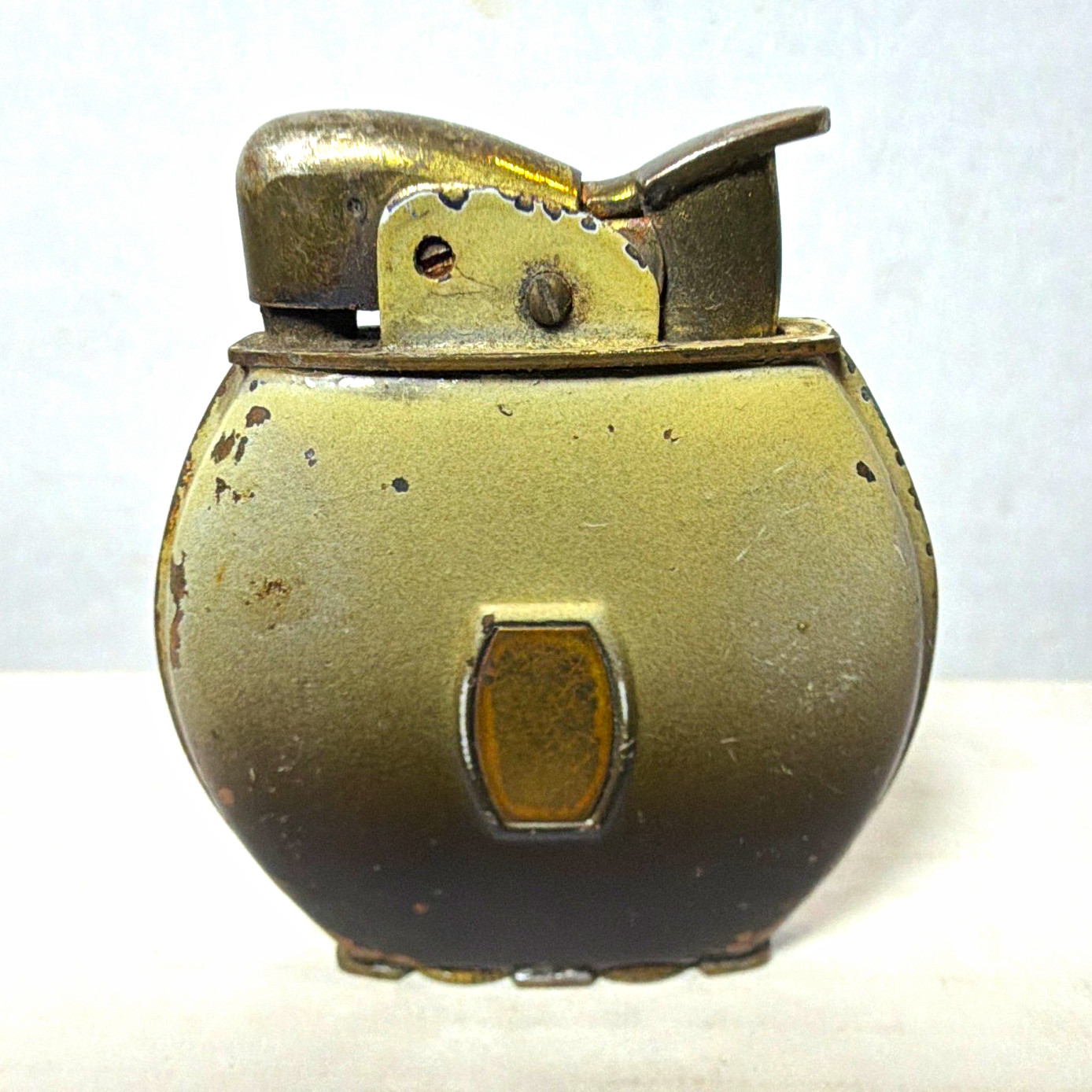 Vintage Silver & Bronze Metal Evans WWII Lighter with Metal Case, Retro Style