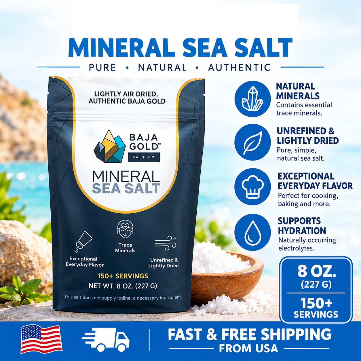 Baja Gold Mineral Sea Salt - 8 Oz. Resealable Bag