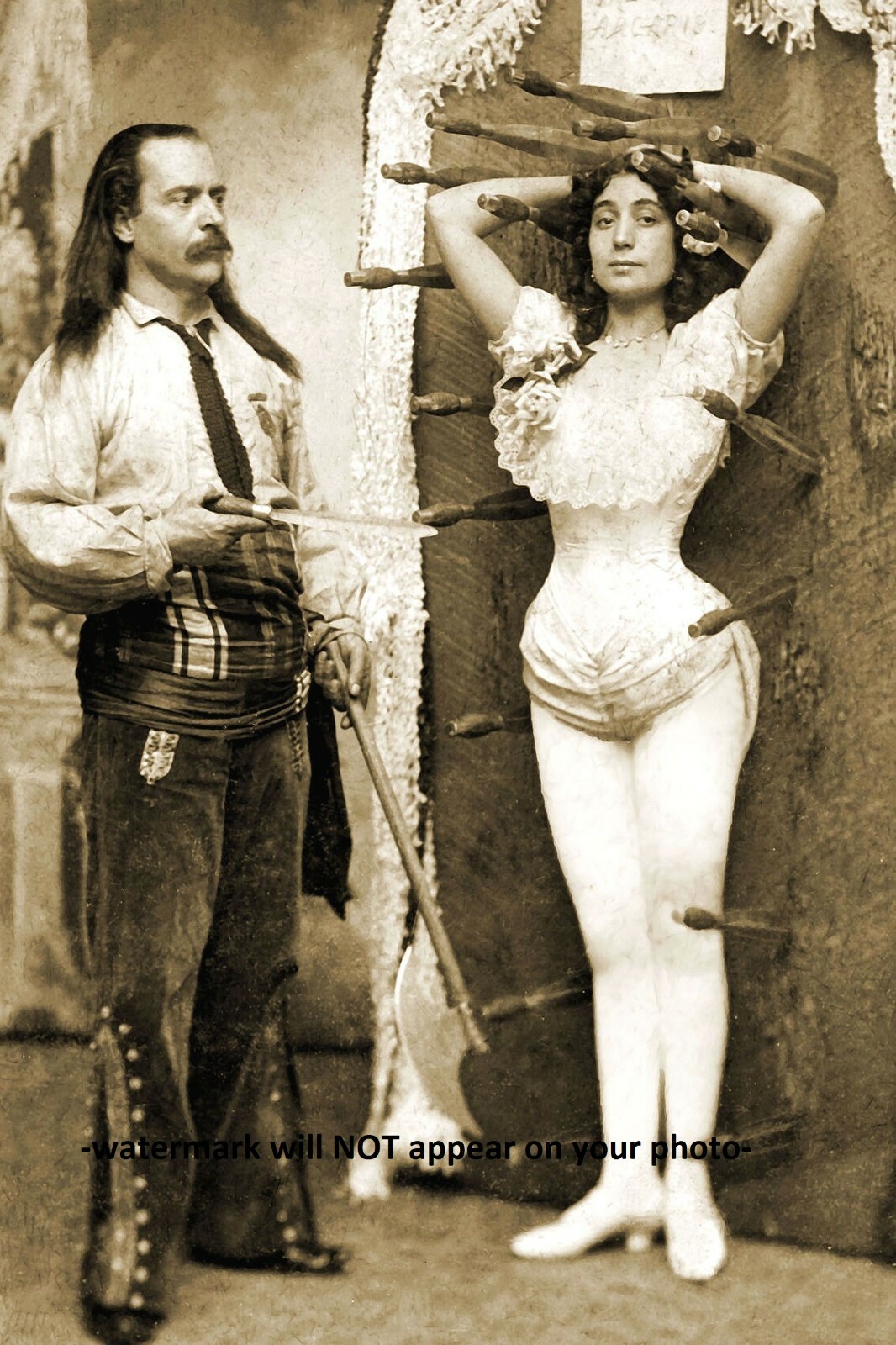 Vintage Scary Knife Thrower Girl PHOTO Circus Carnival Sideshow Act Freak 1900 Vintage Scary Knife Thrower Girl PHOTO Circus Carnival Sideshow Act Freak 1900