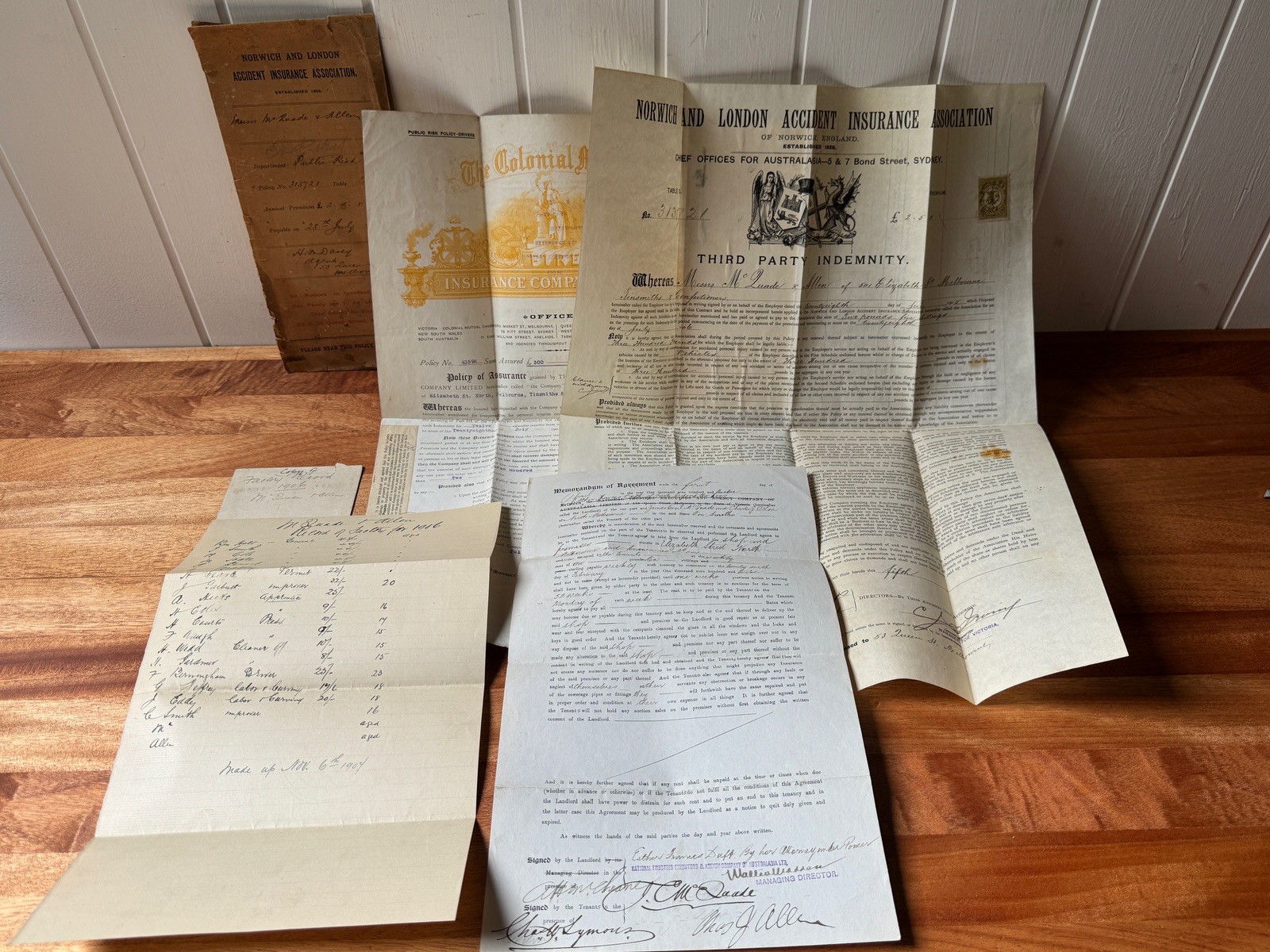 Vintage 1905-1912 McQuade & Allens Confectionary Insurance & Lease Documents