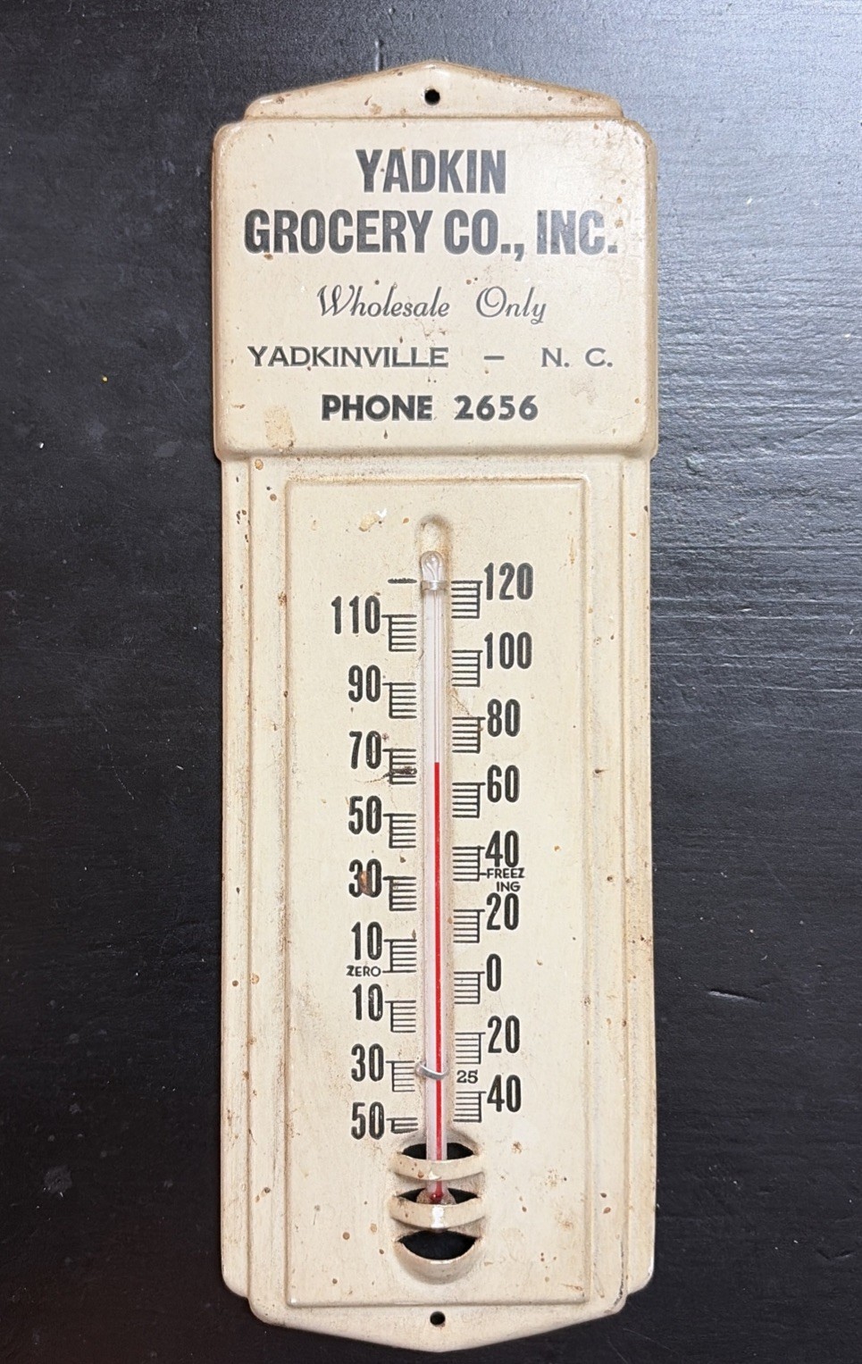 Pre-1950\'s Yadkin Grocery Co, Inc Vintage Metal Thermometer Yadkinville NC Pre-1950\'s Yadkin Grocery Co, Inc Vintage Metal Thermometer Yadkinville NC